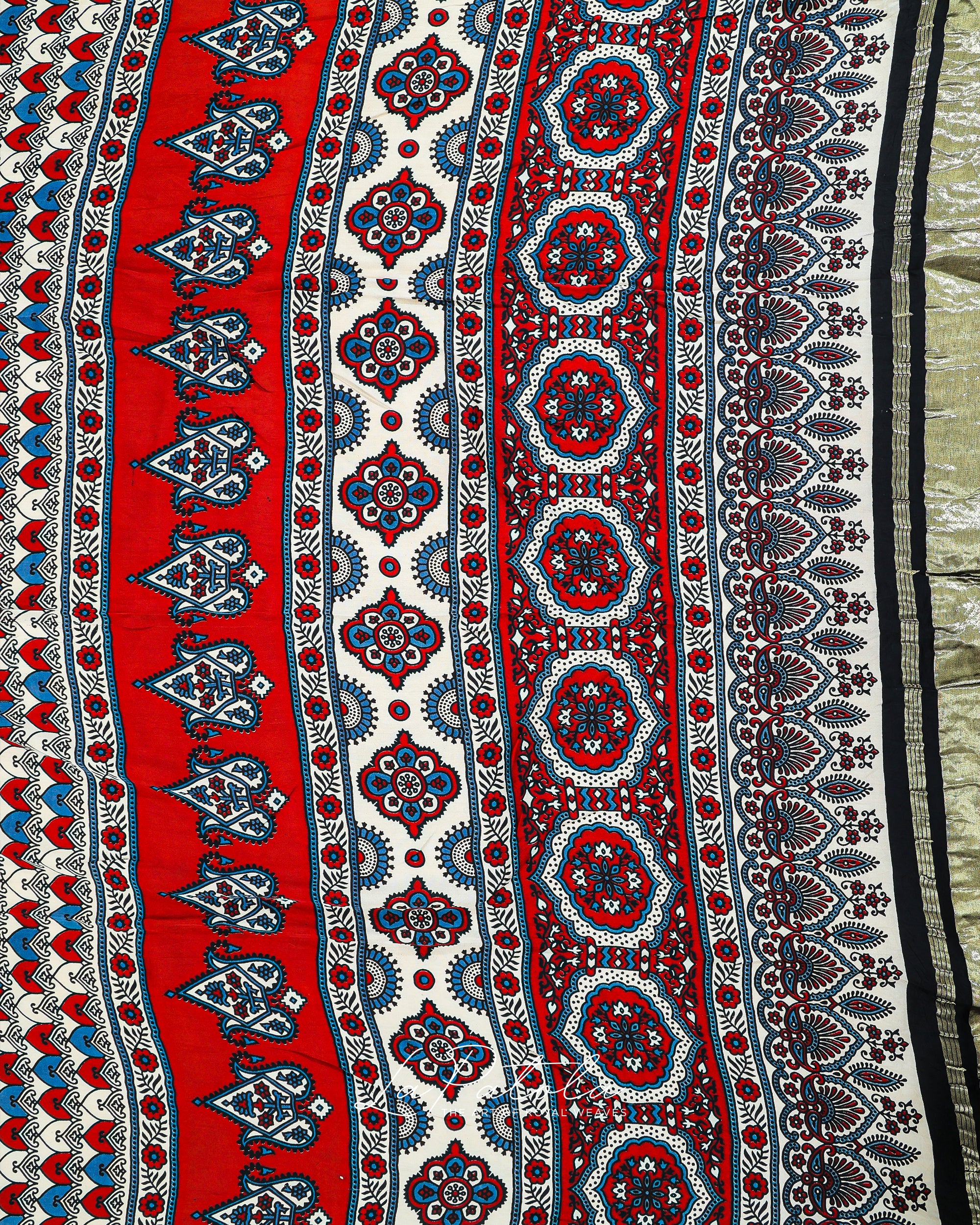 Red Ajrakh Border Bandhej Saree