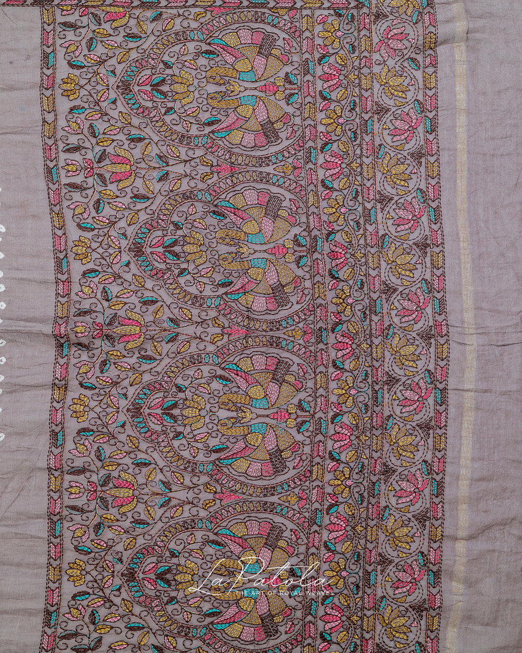 Pearl Grey Printed Pallu Bandhej Saree