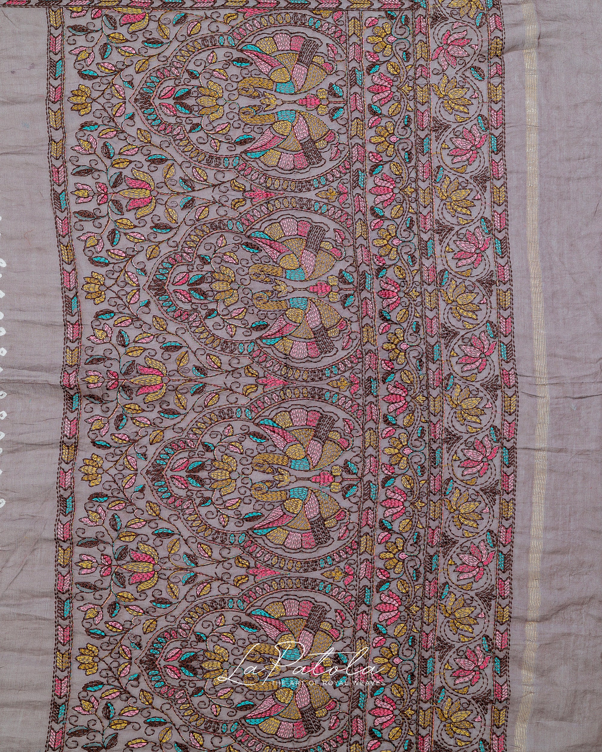 Pearl Grey Printed Pallu Bandhej Saree
