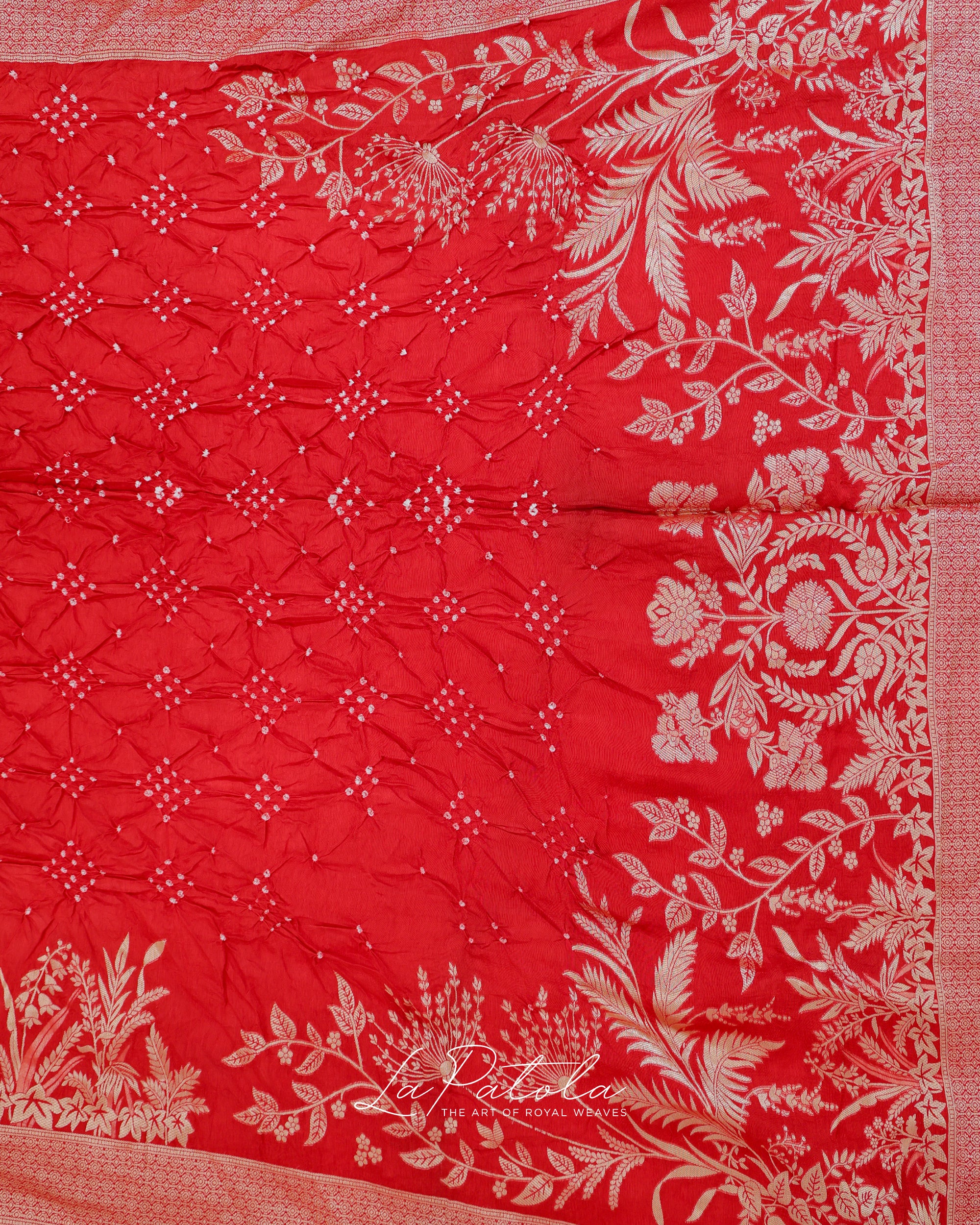 Crimson Floral Buti Bandhej Saree