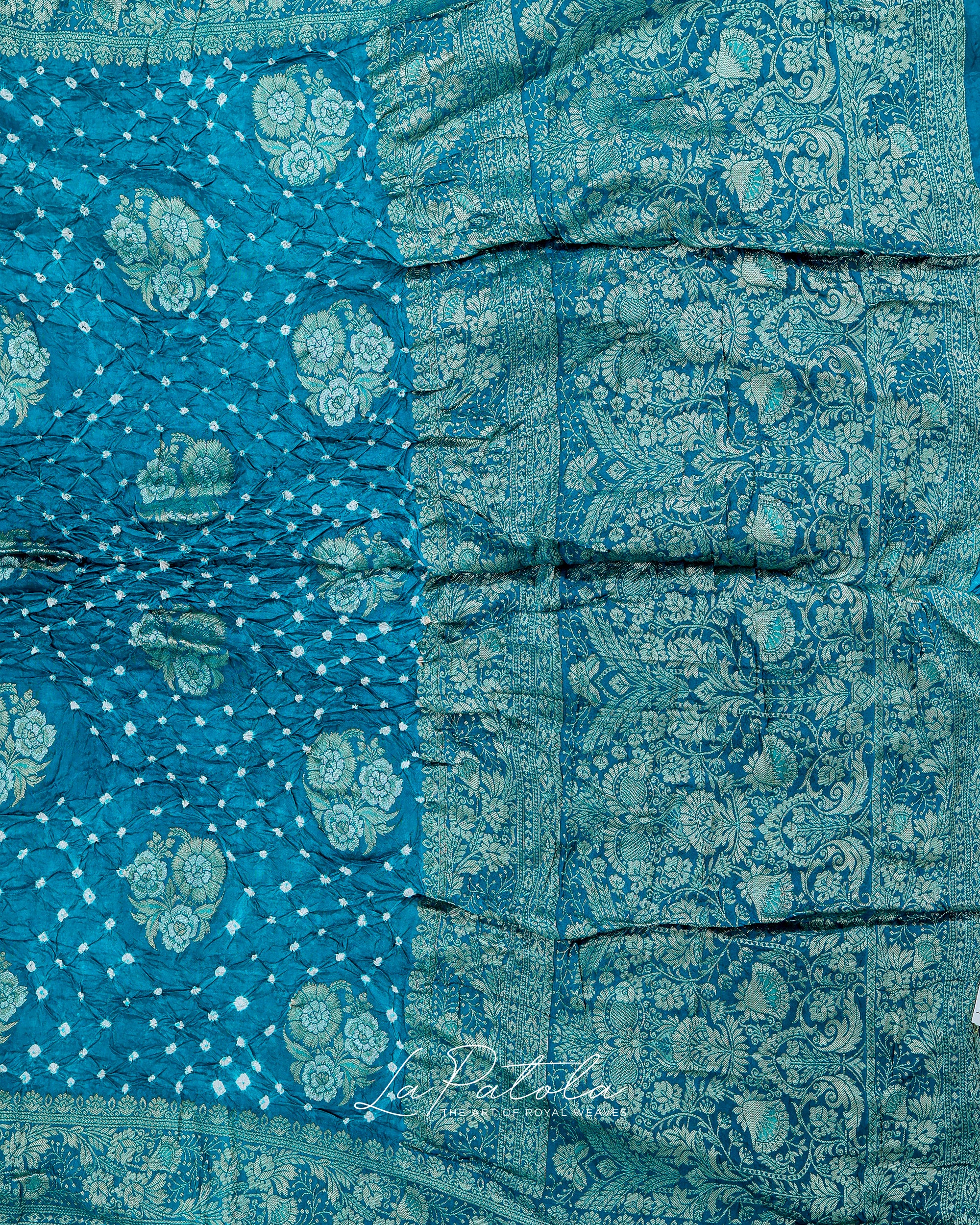 Aqua Floral Bandhej Saree