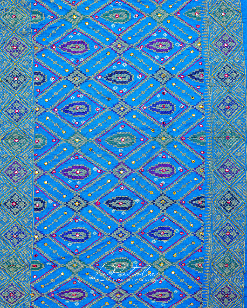 Sky Blue Geometric Bandhej Saree