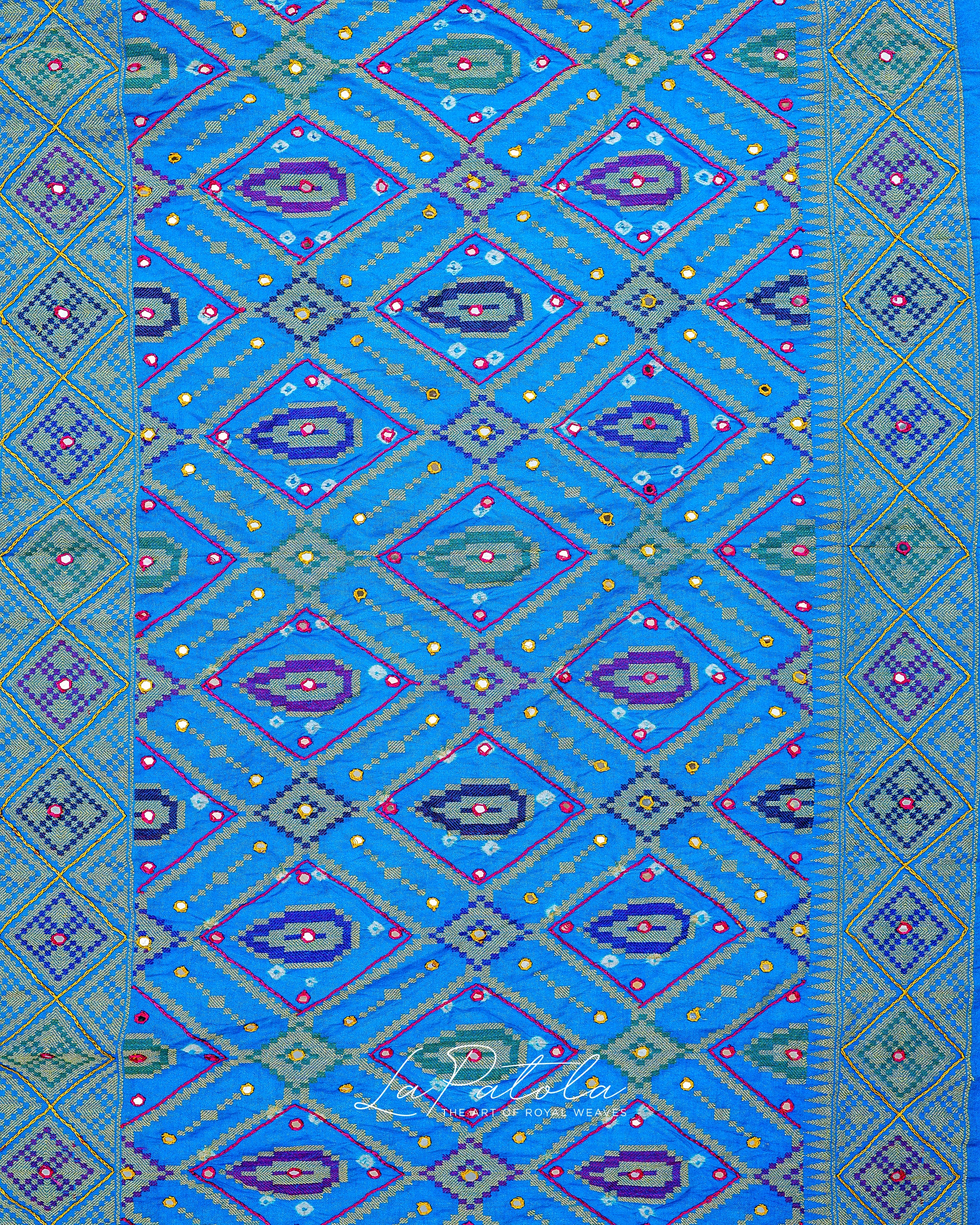 Sky Blue Geometric Bandhej Saree