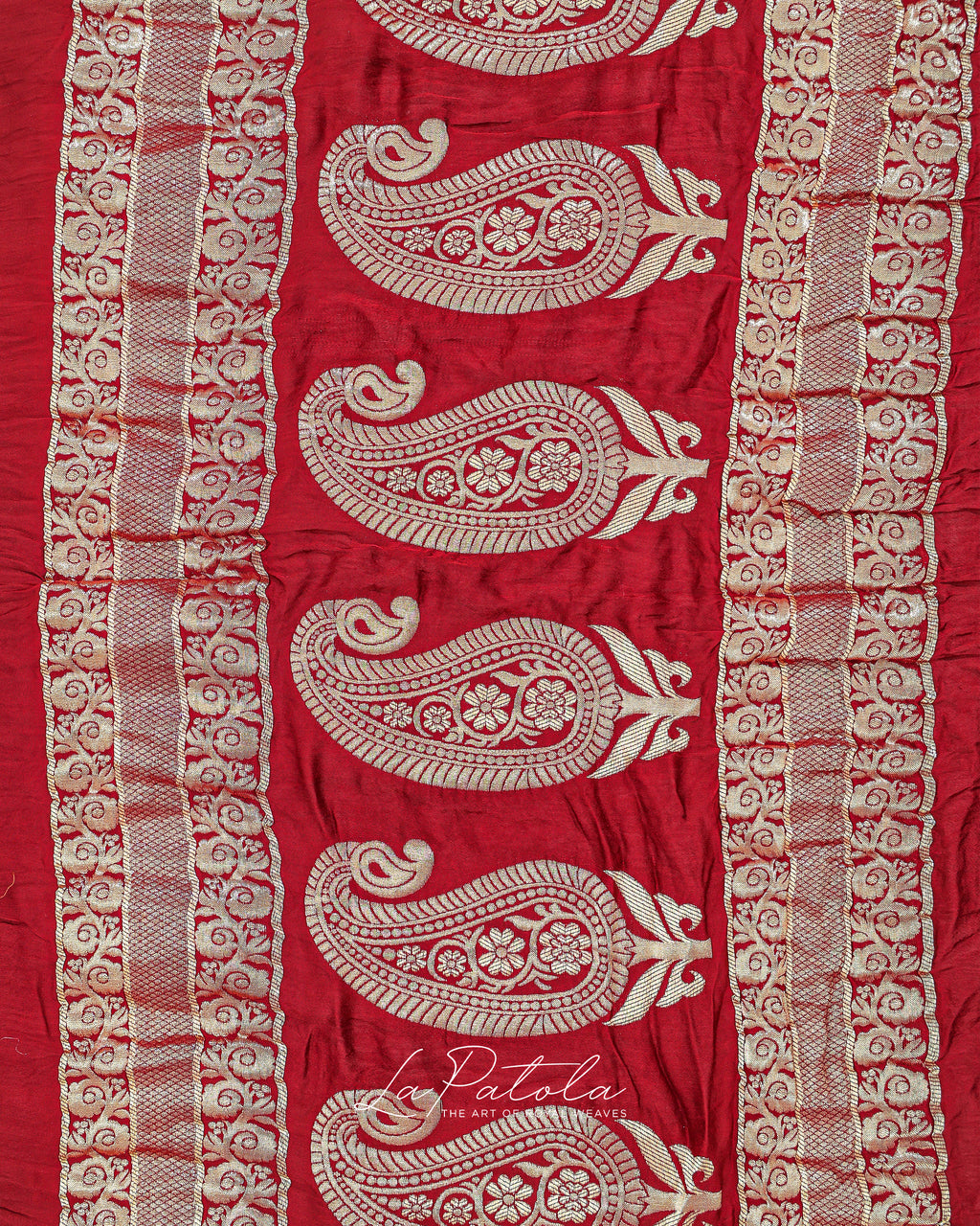 Red Corner Motif Bandhej Saree