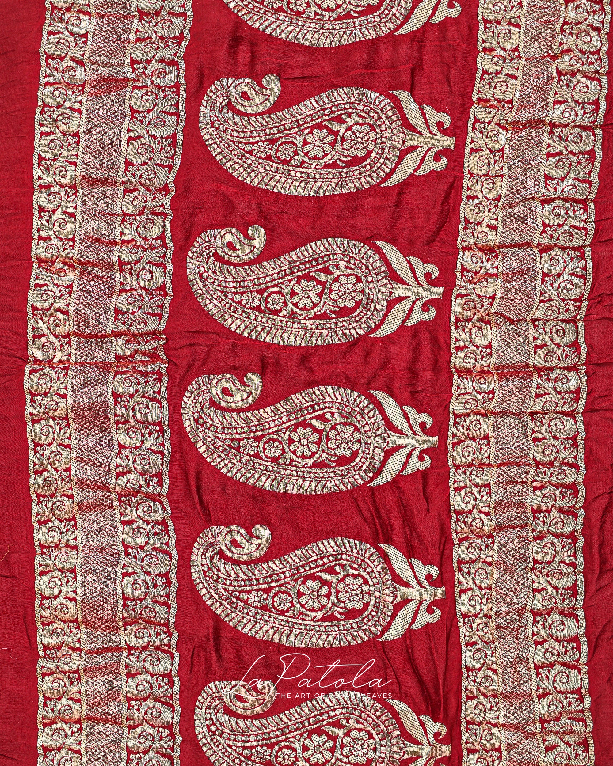 Red Corner Motif Bandhej Saree