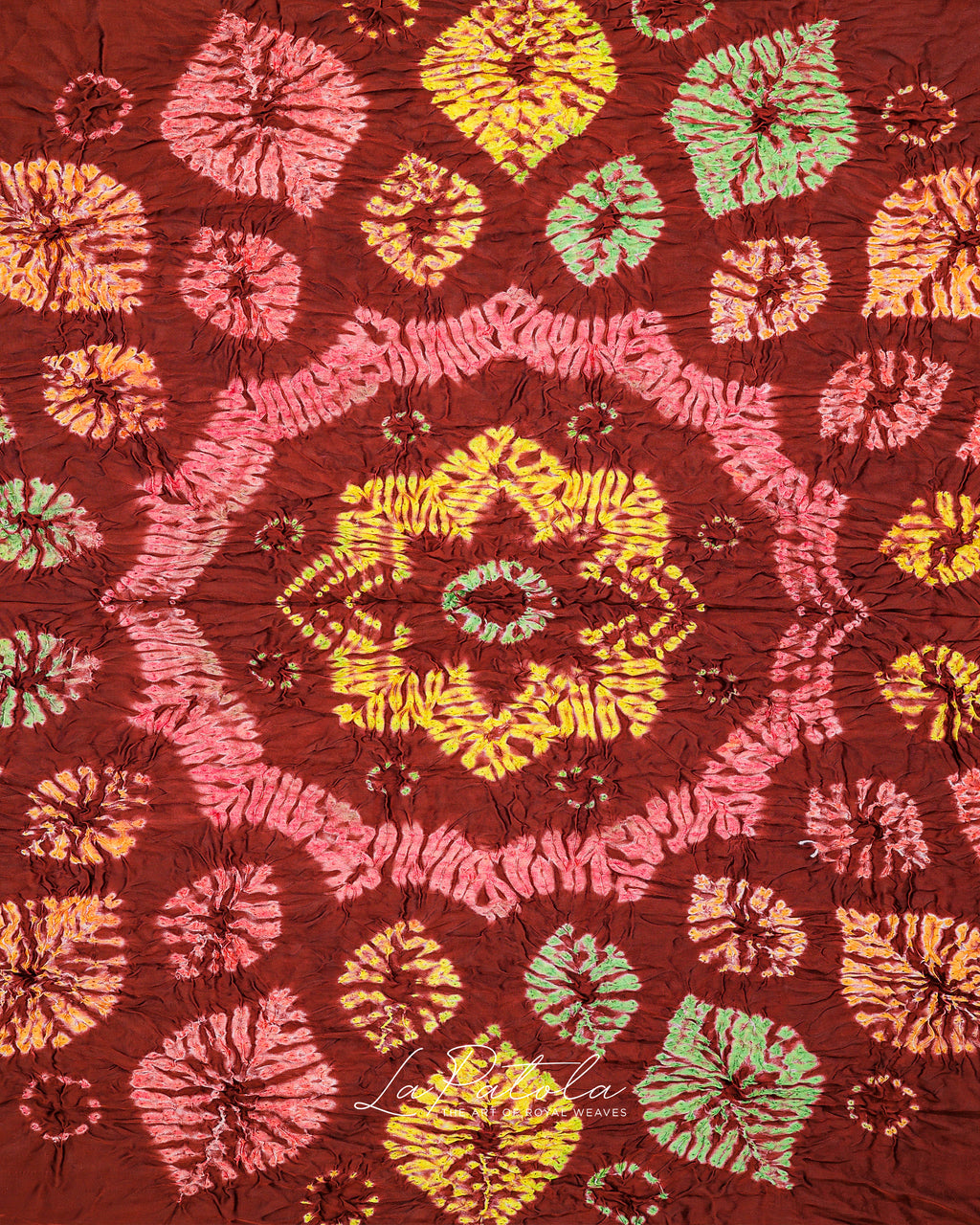 Rust Leaf Border Bandhej Saree