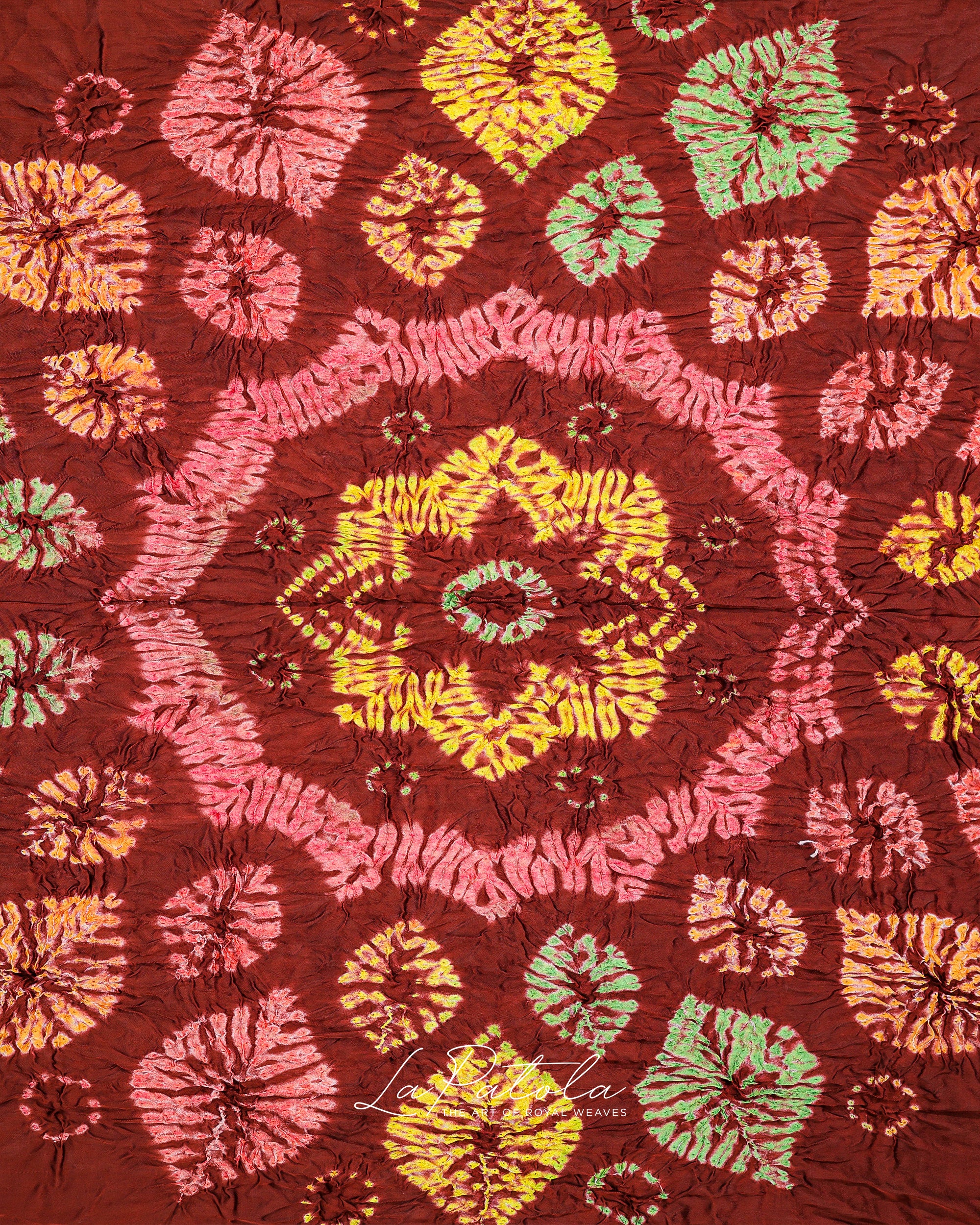 Rust Leaf Border Bandhej Saree