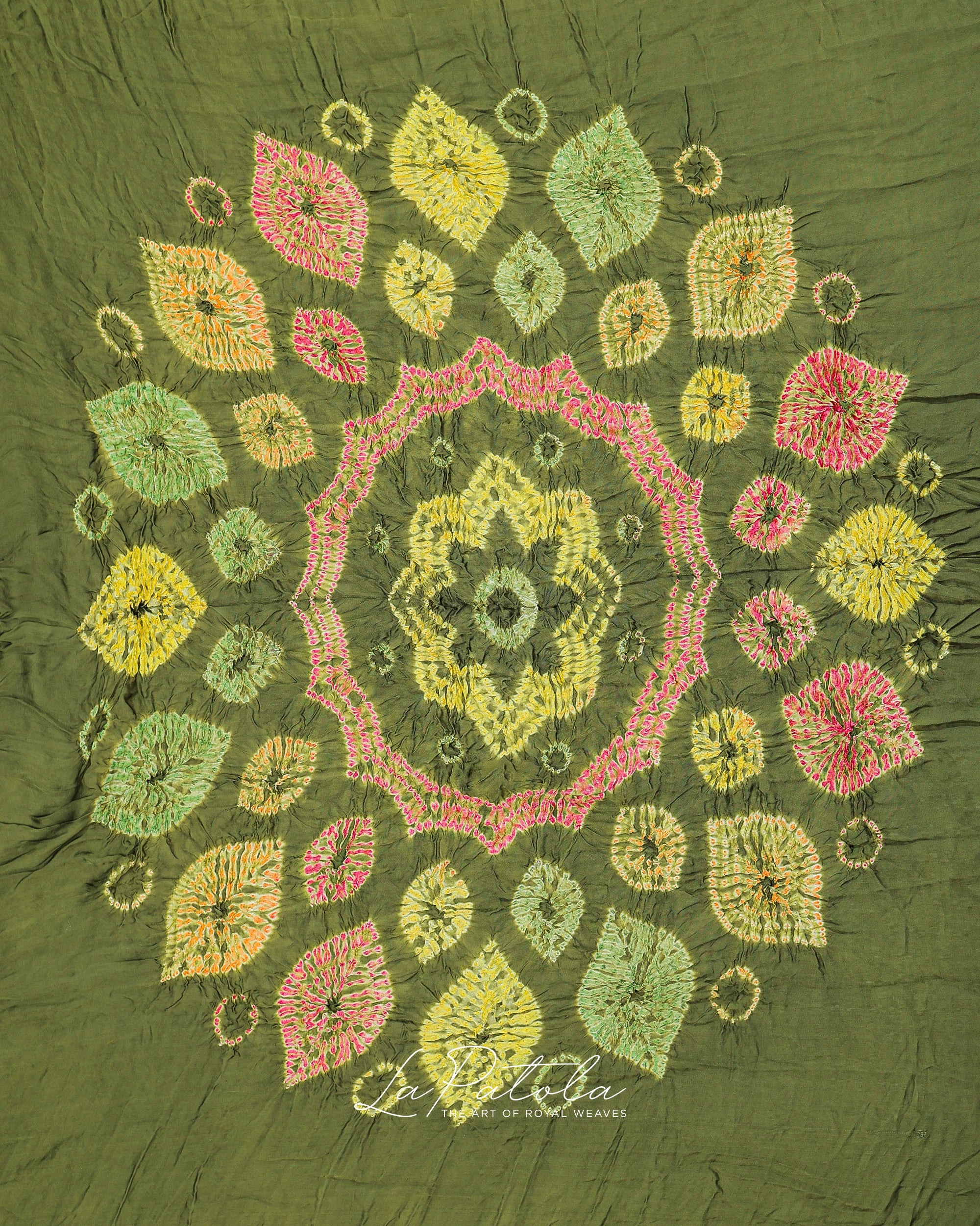 Olive Floral Border Bandhej Saree
