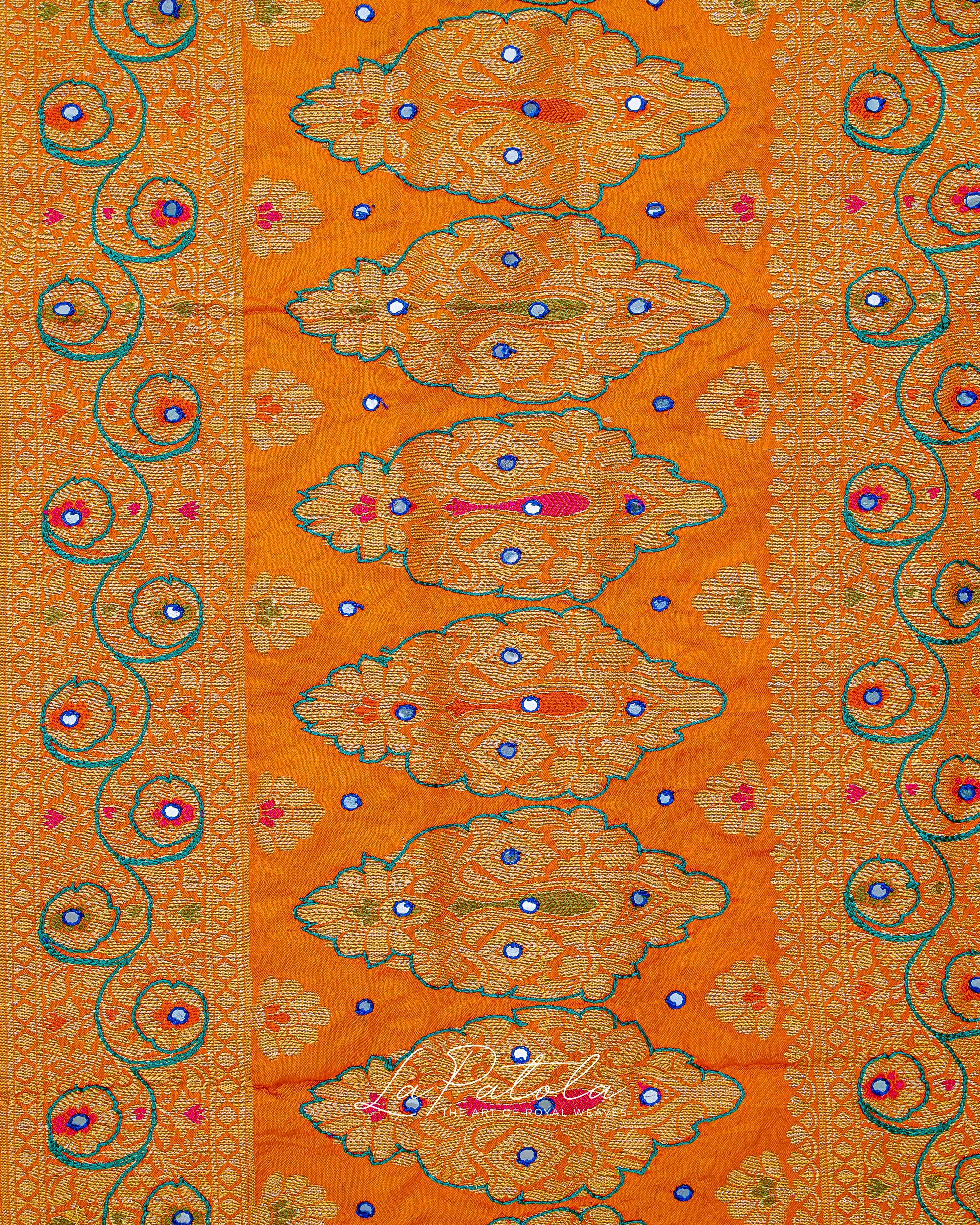 Saffron Floral Buti Bandhej Saree