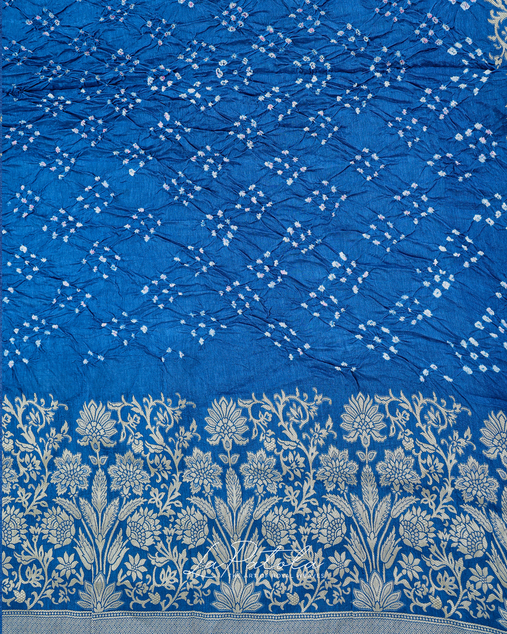 Royal Blue Diagonal Dot Bandhej Saree