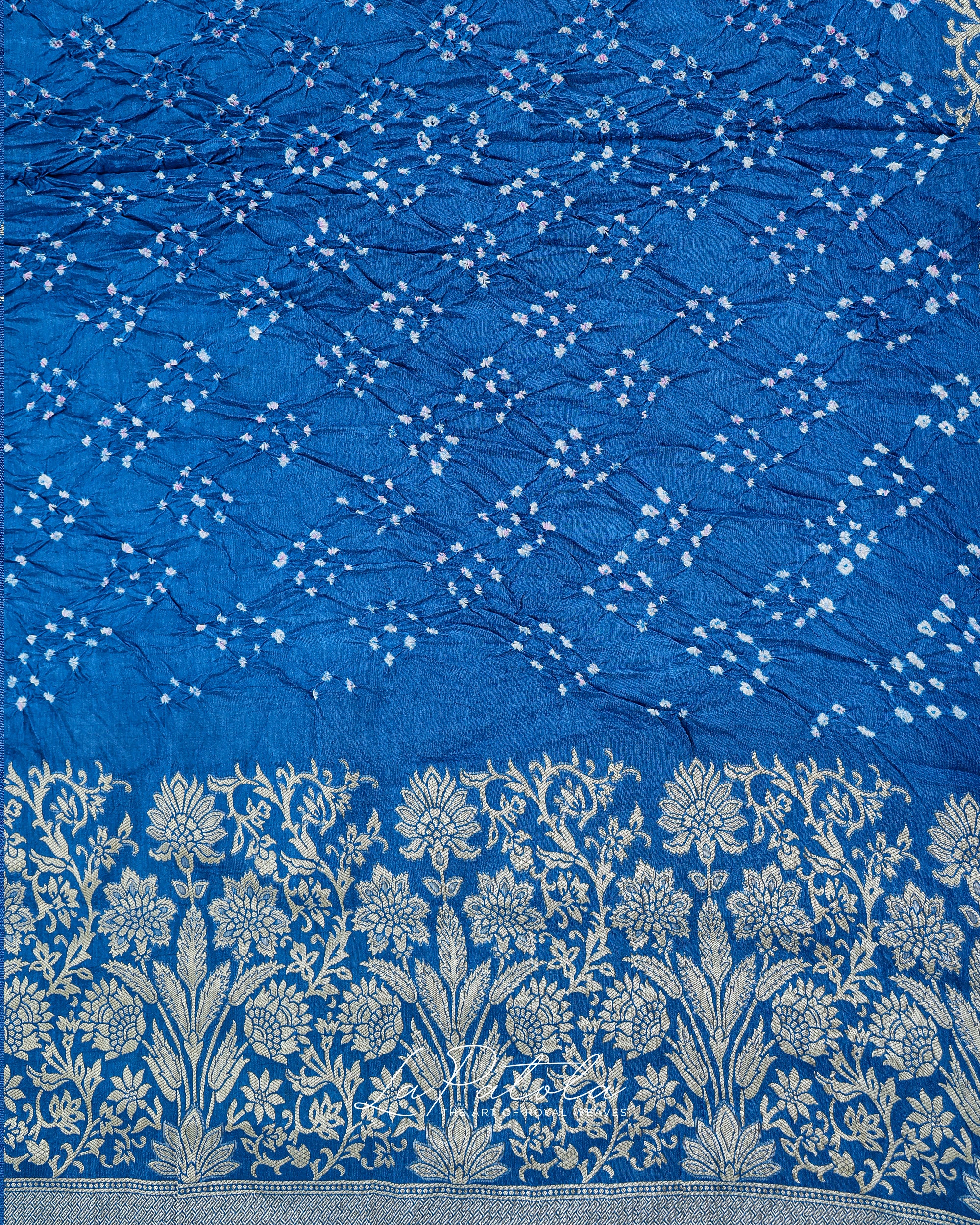 Royal Blue Diagonal Dot Bandhej Saree
