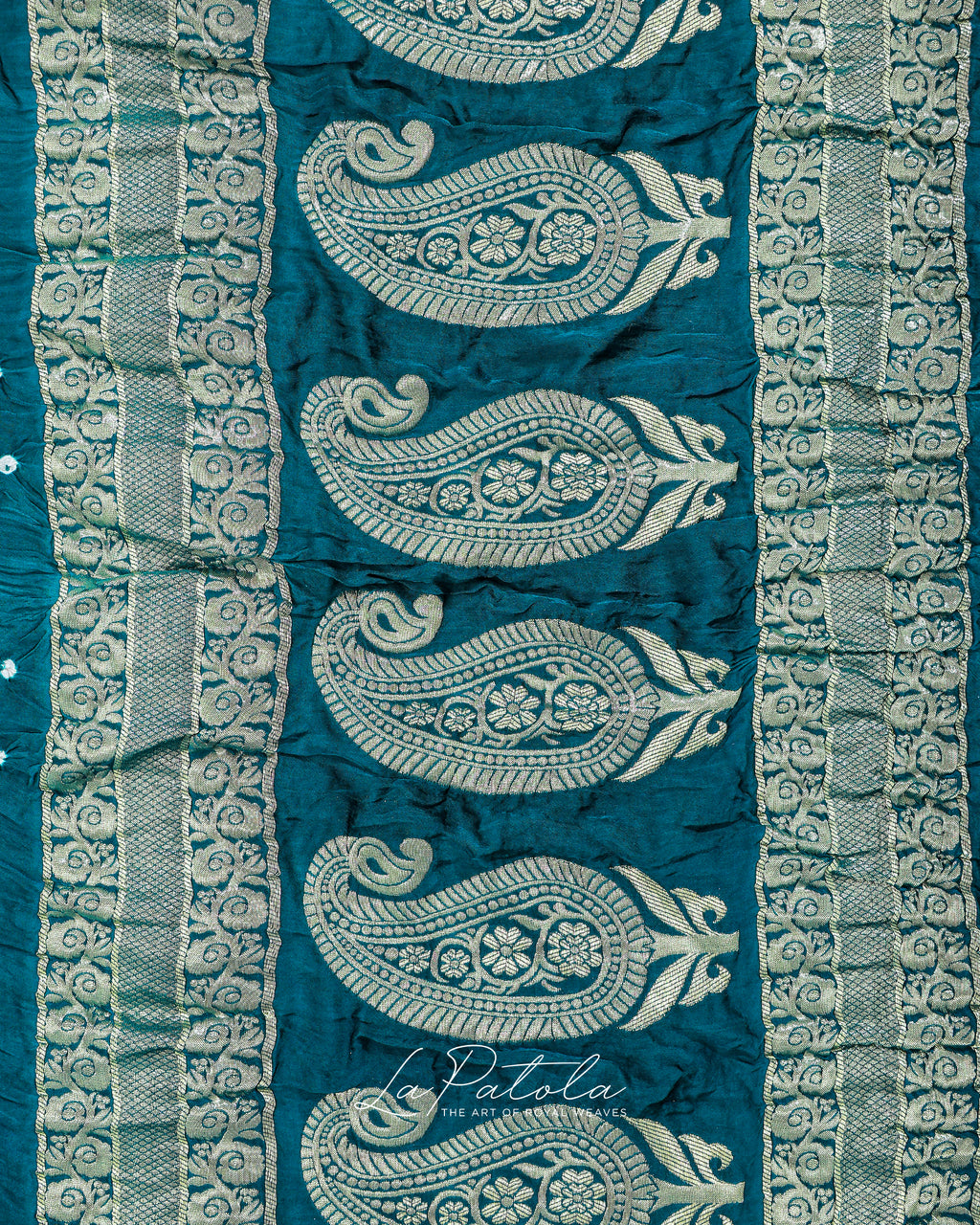 Teal Paisley Dot Bandhej Saree