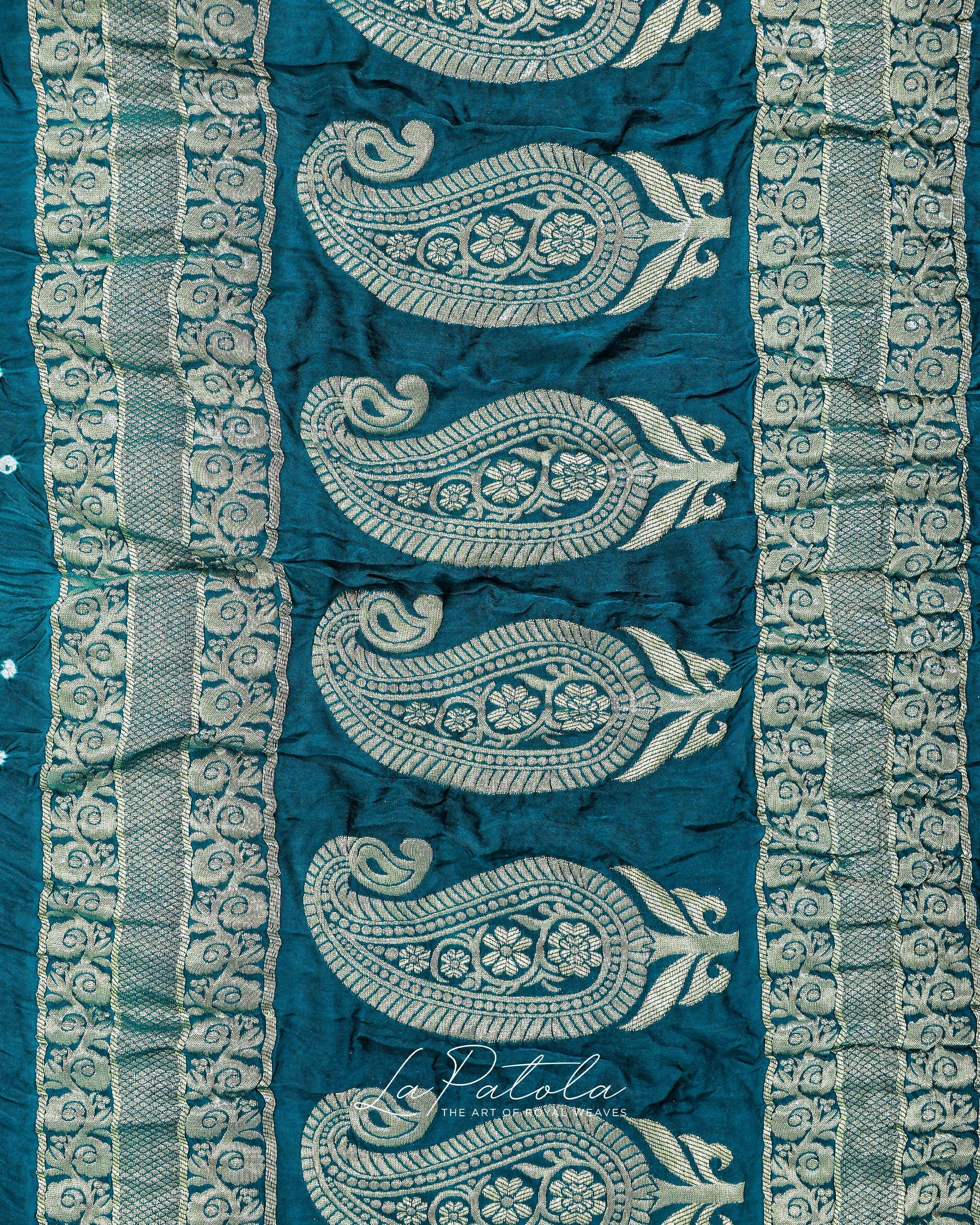 Teal Paisley Dot Bandhej Saree