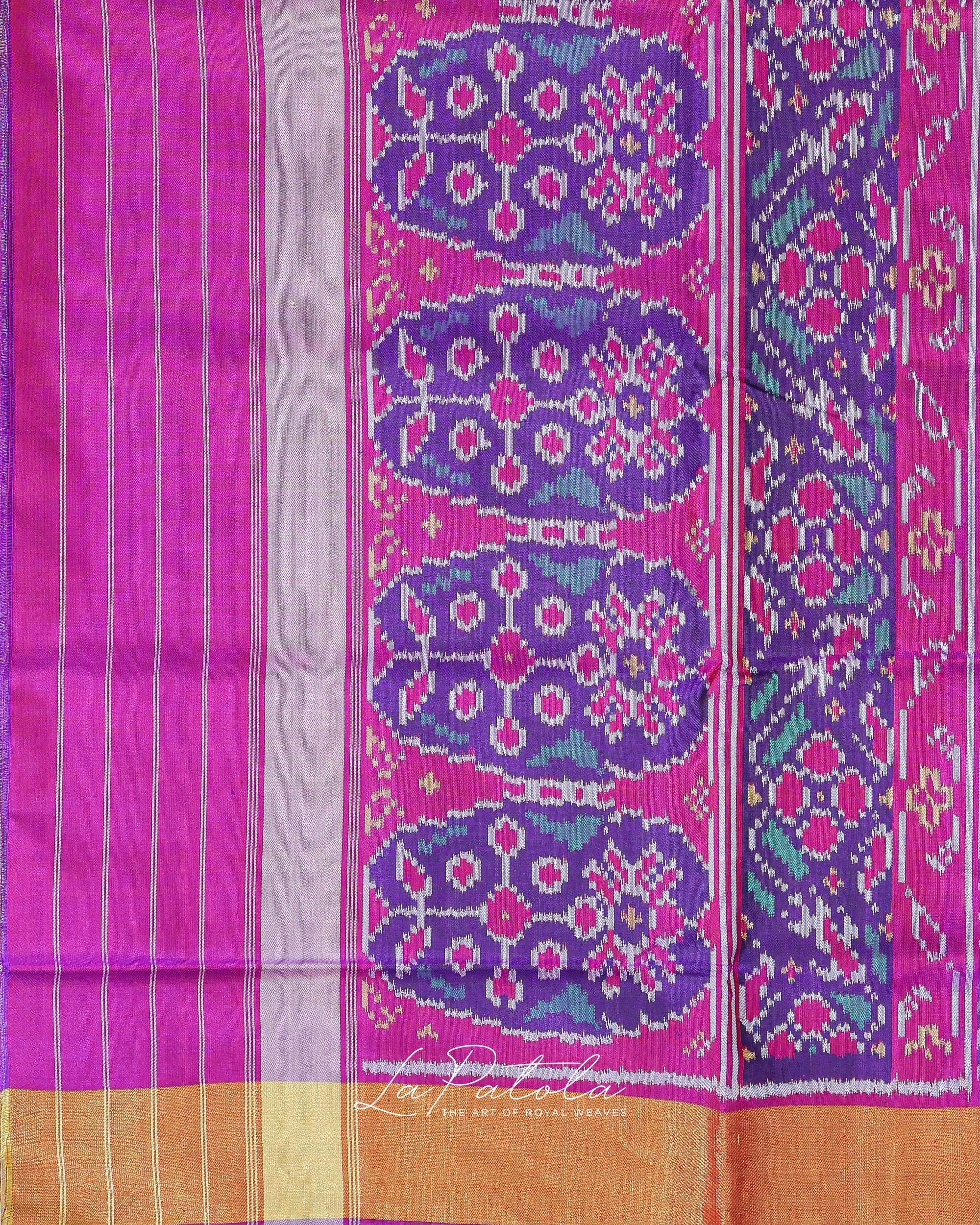Fuchsia Teal Panel Patola Saree