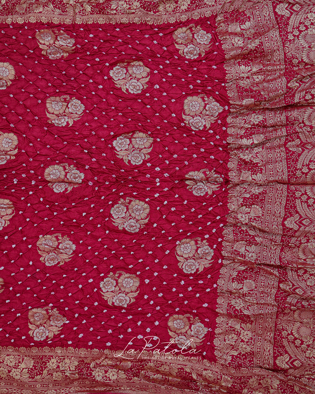 Rani Pink Floral Buti Bandhej Saree