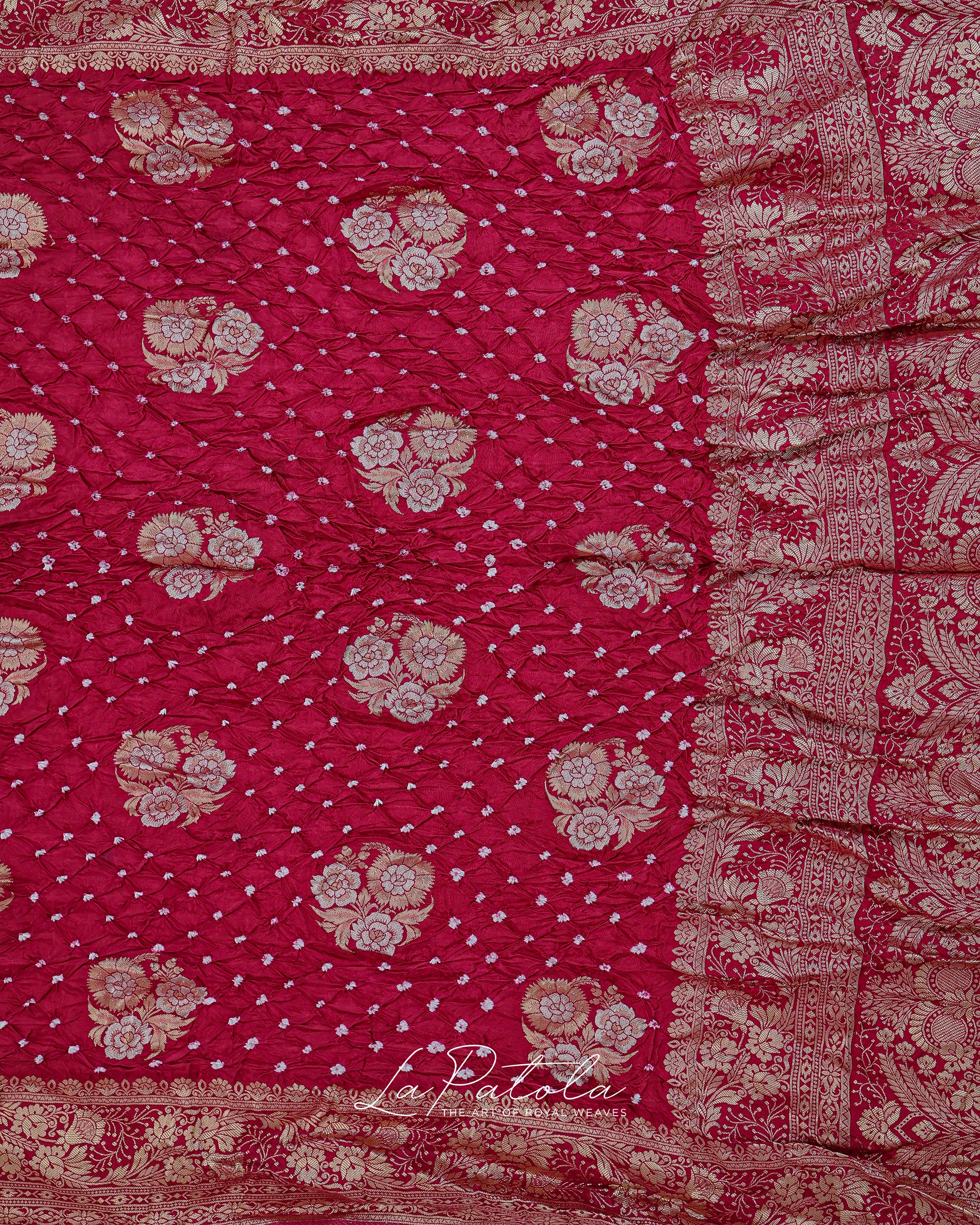 Rani Pink Floral Buti Bandhej Saree
