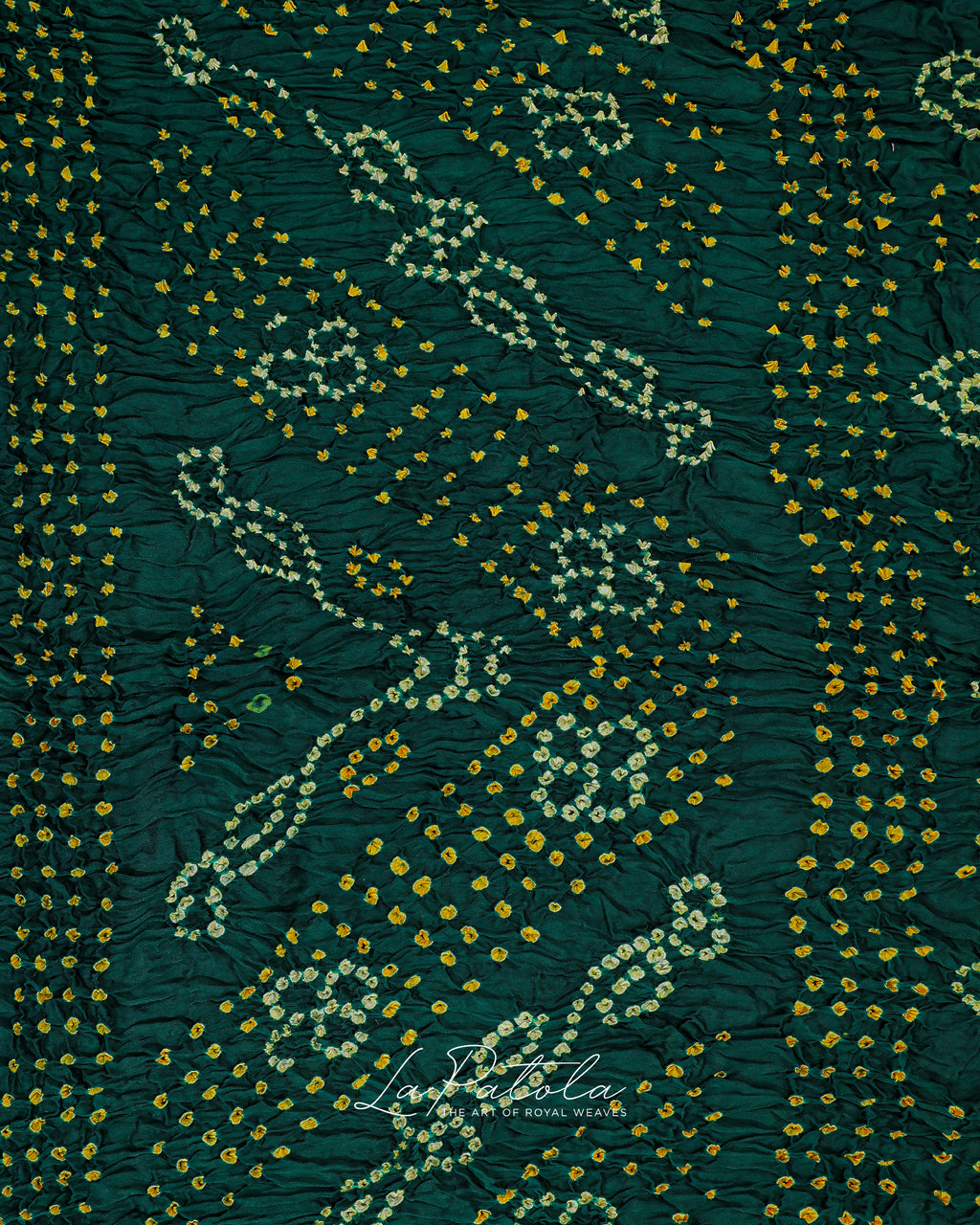 Bottle Green Crinkle Check Bandhej Saree