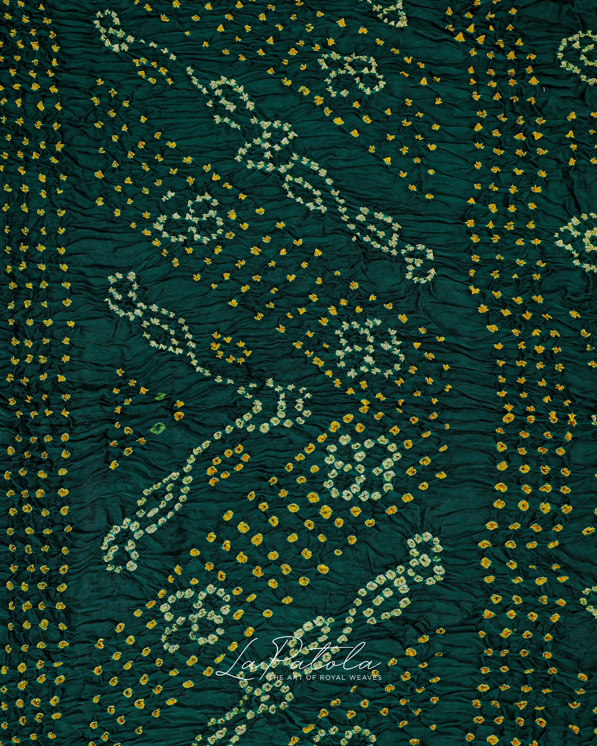Bottle Green Crinkle Check Bandhej Saree