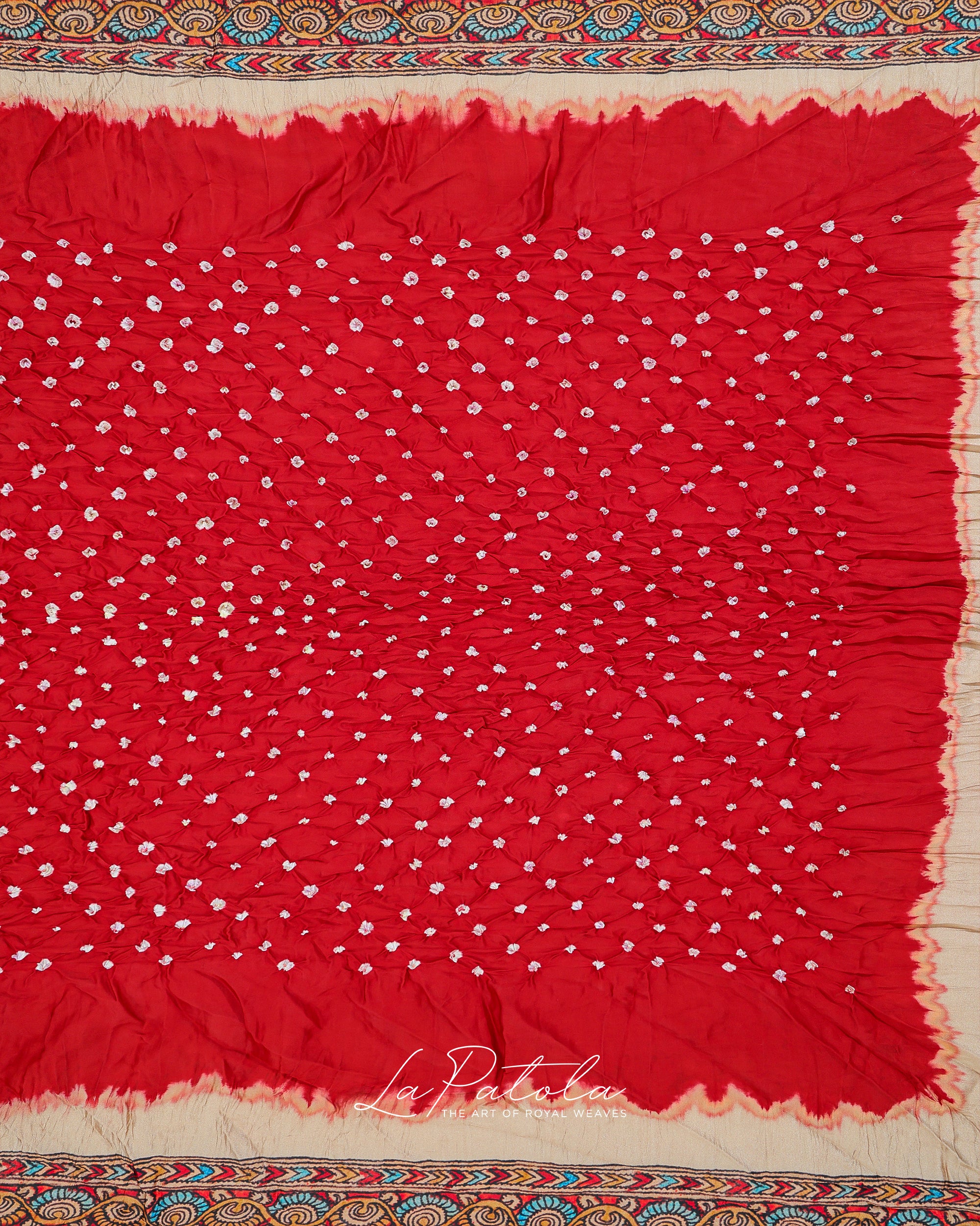 Red Printed Pallu Bandhej Saree