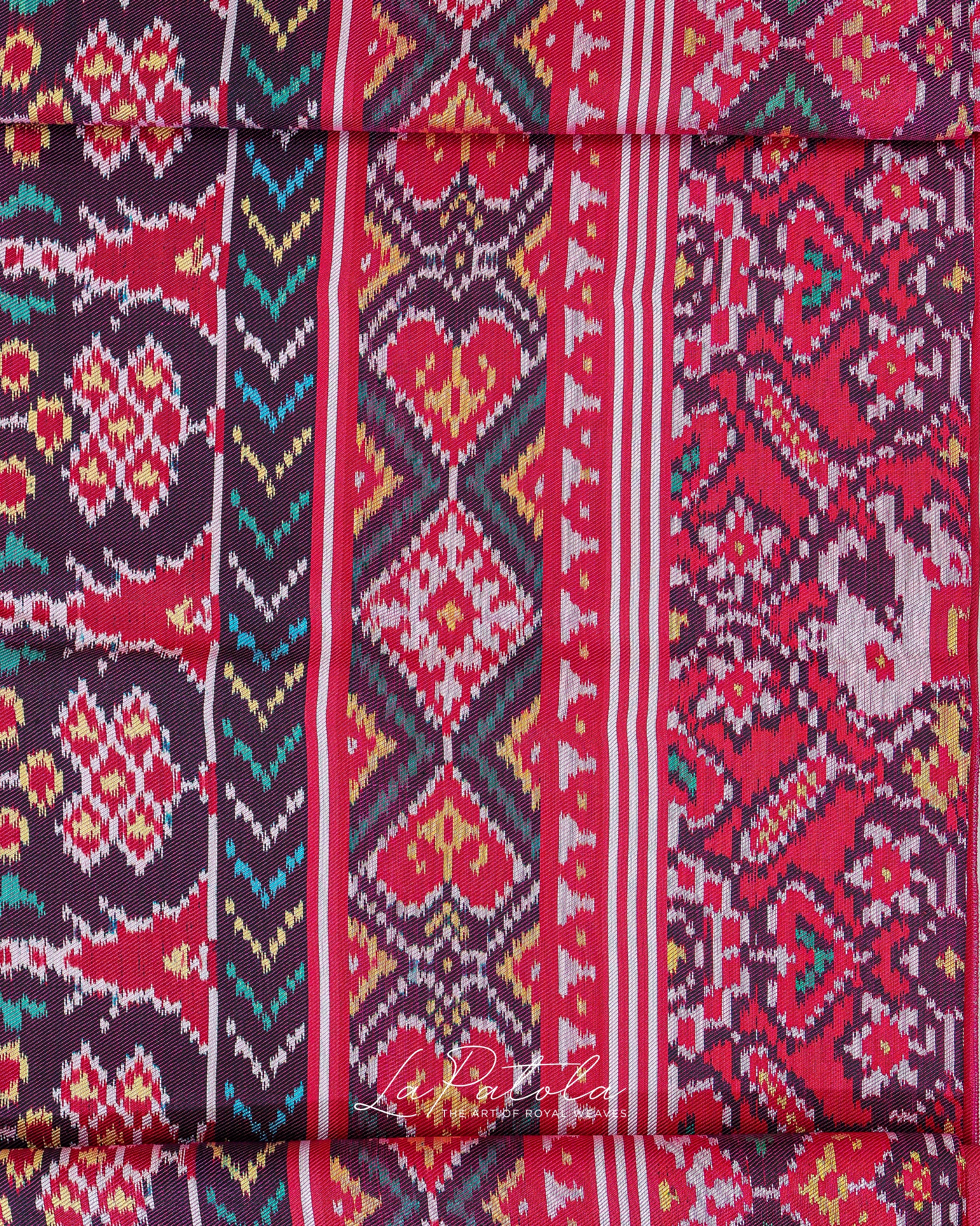 Pink Black Panel Patola Saree