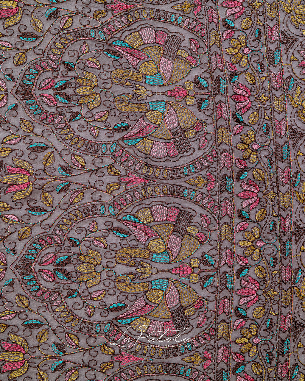 Pearl Grey Printed Pallu Bandhej Saree
