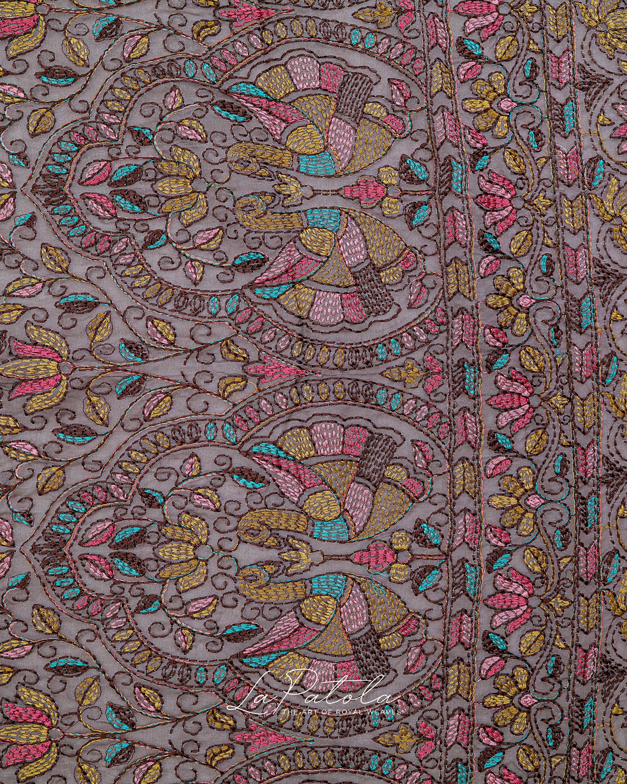 Pearl Grey Printed Pallu Bandhej Saree
