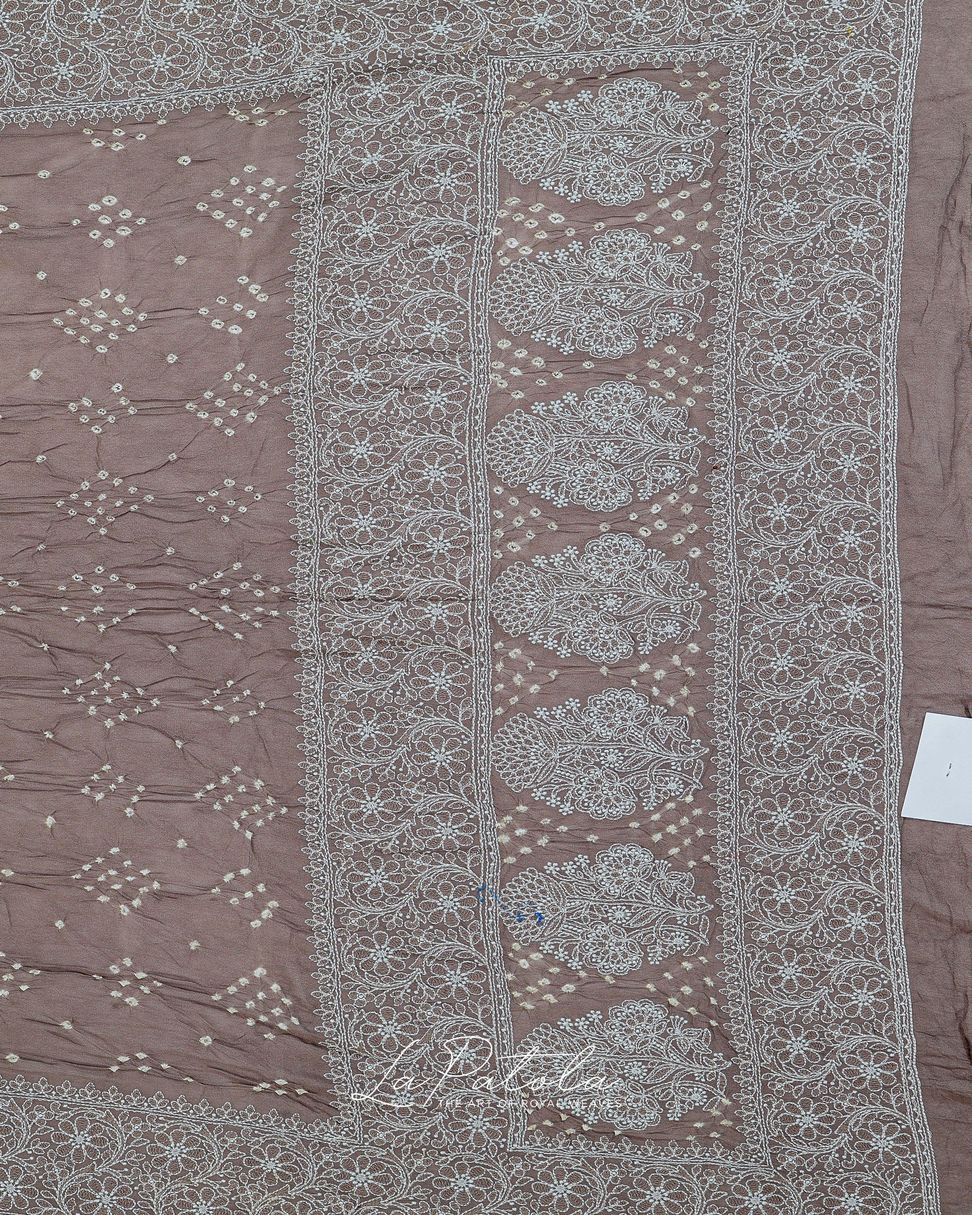 Taupe Micro Dot Bandhej Saree