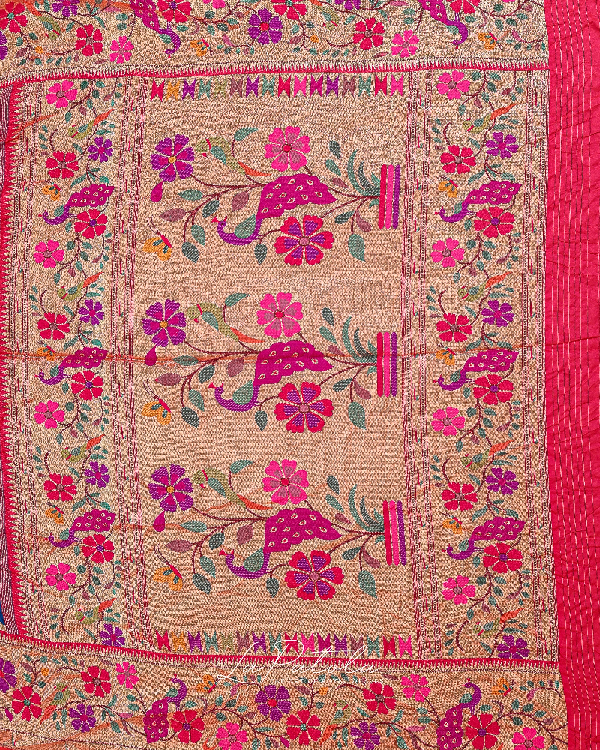 Royal Blue Floral Pallu Bandhej Saree