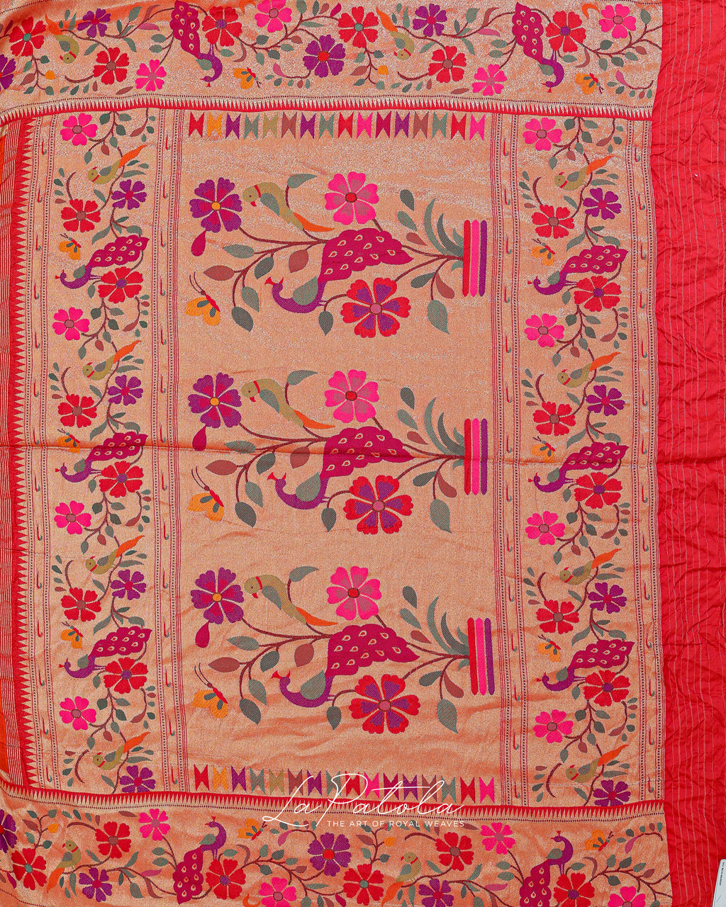 Orange Floral Pallu Bandhej Saree