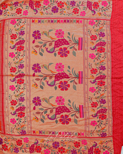 Orange Floral Pallu Bandhej Saree