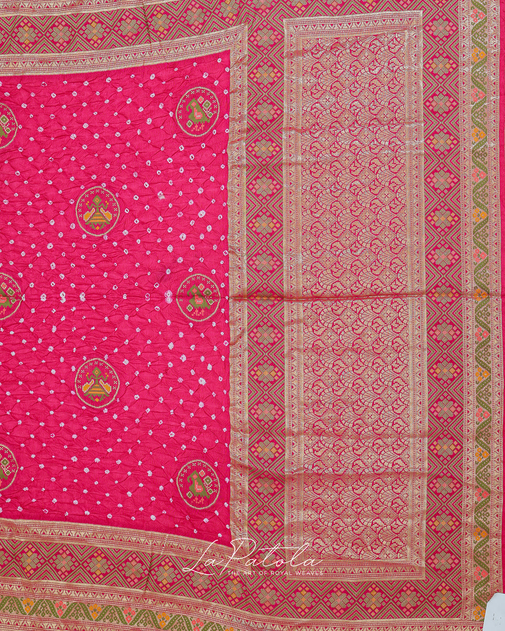 Hot Pink Coin Motif Bandhej Saree