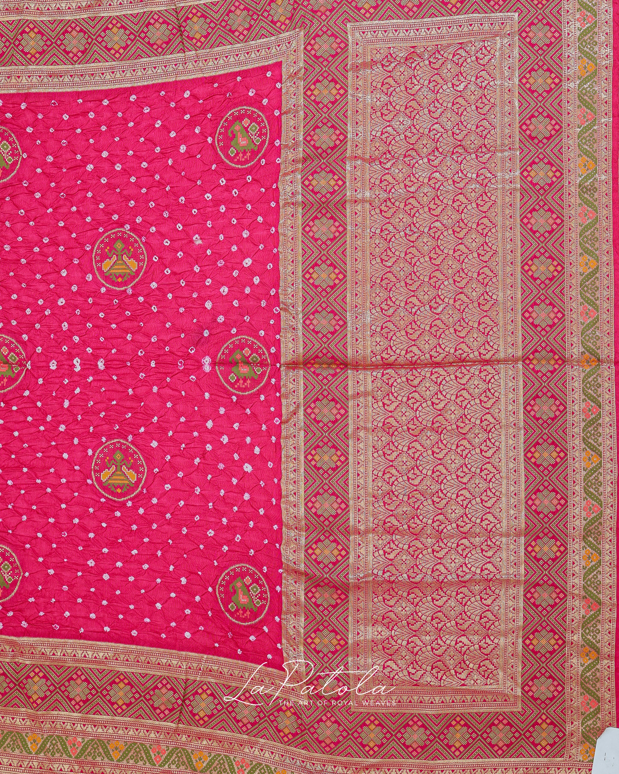 Hot Pink Coin Motif Bandhej Saree