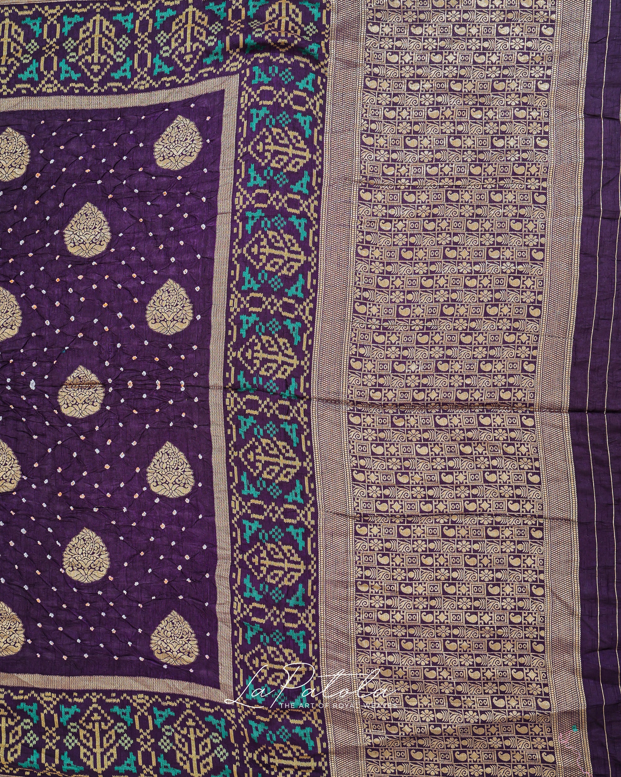 Deep Purple Paisley Pallu Bandhej Saree