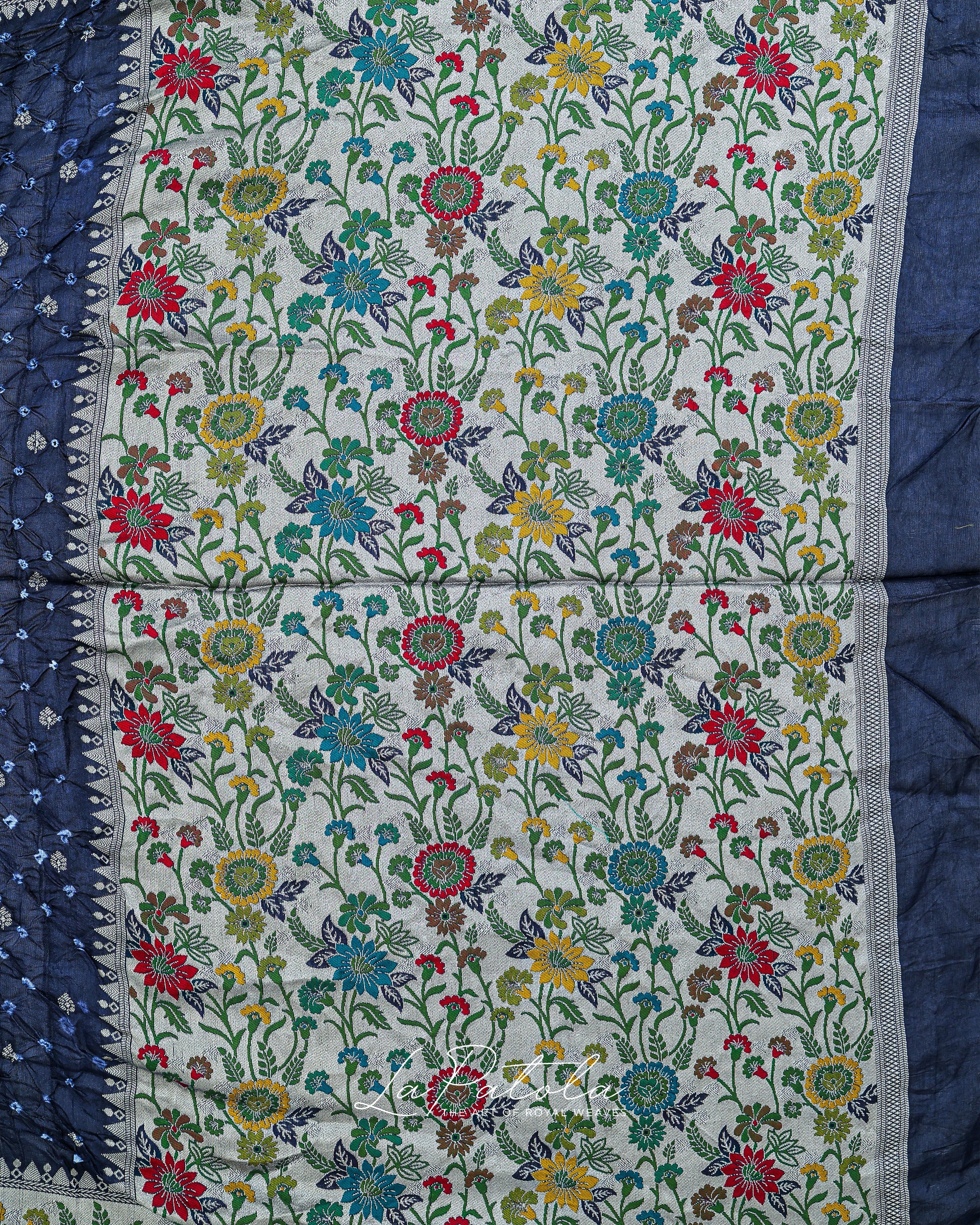 Navy Floral Panel Bandhej Saree