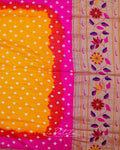 Yellow Pink Floral Pallu Bandhej Saree