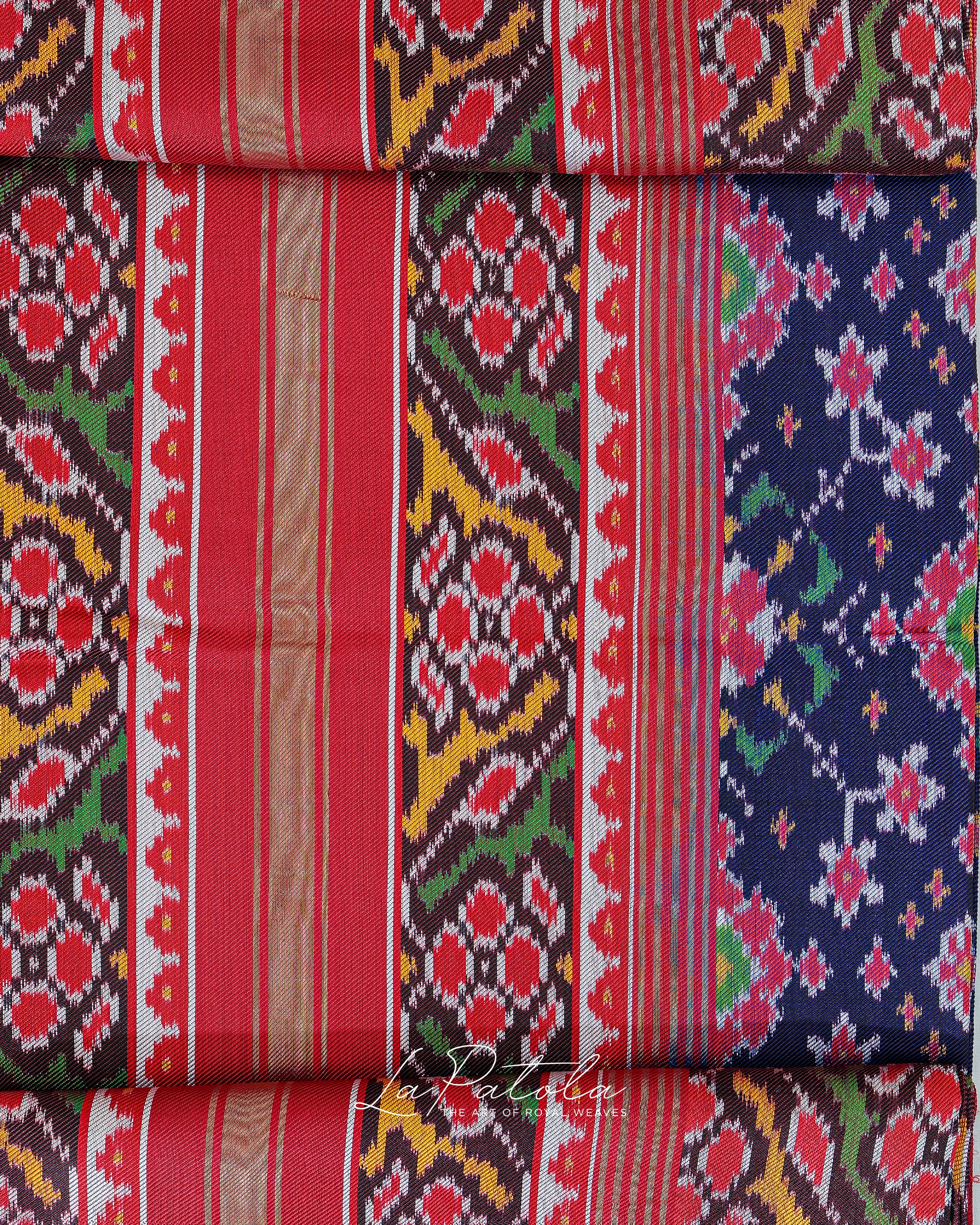 Coral Navratan Stripe Patola Saree