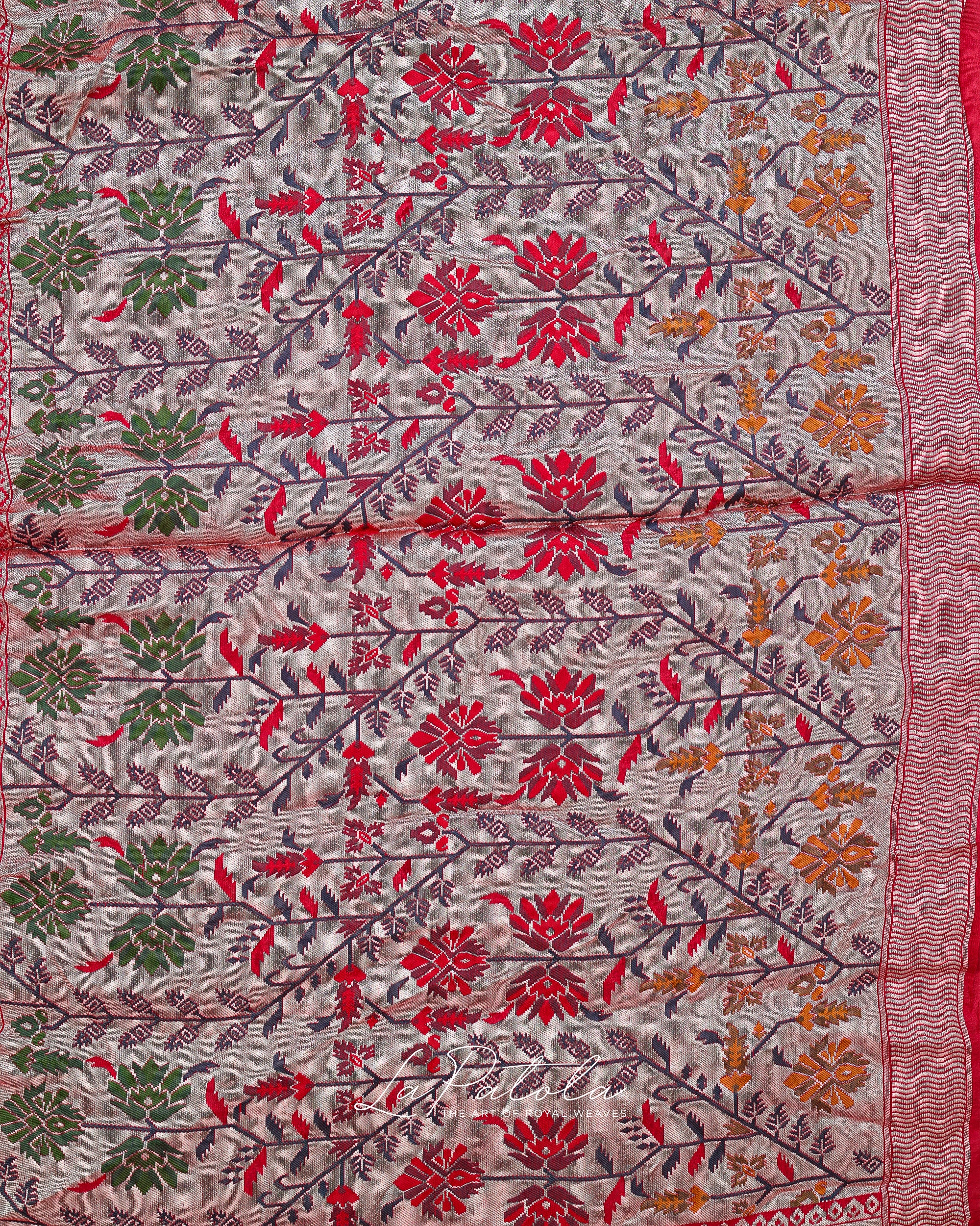 Pink Floral Panel Bandhej Saree