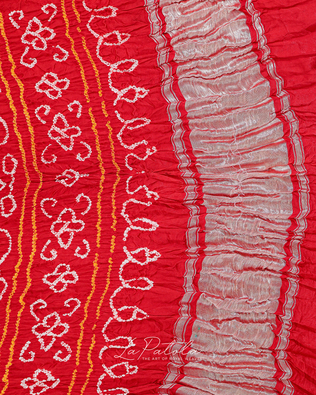Red Leheriya Floral Bandhej Saree