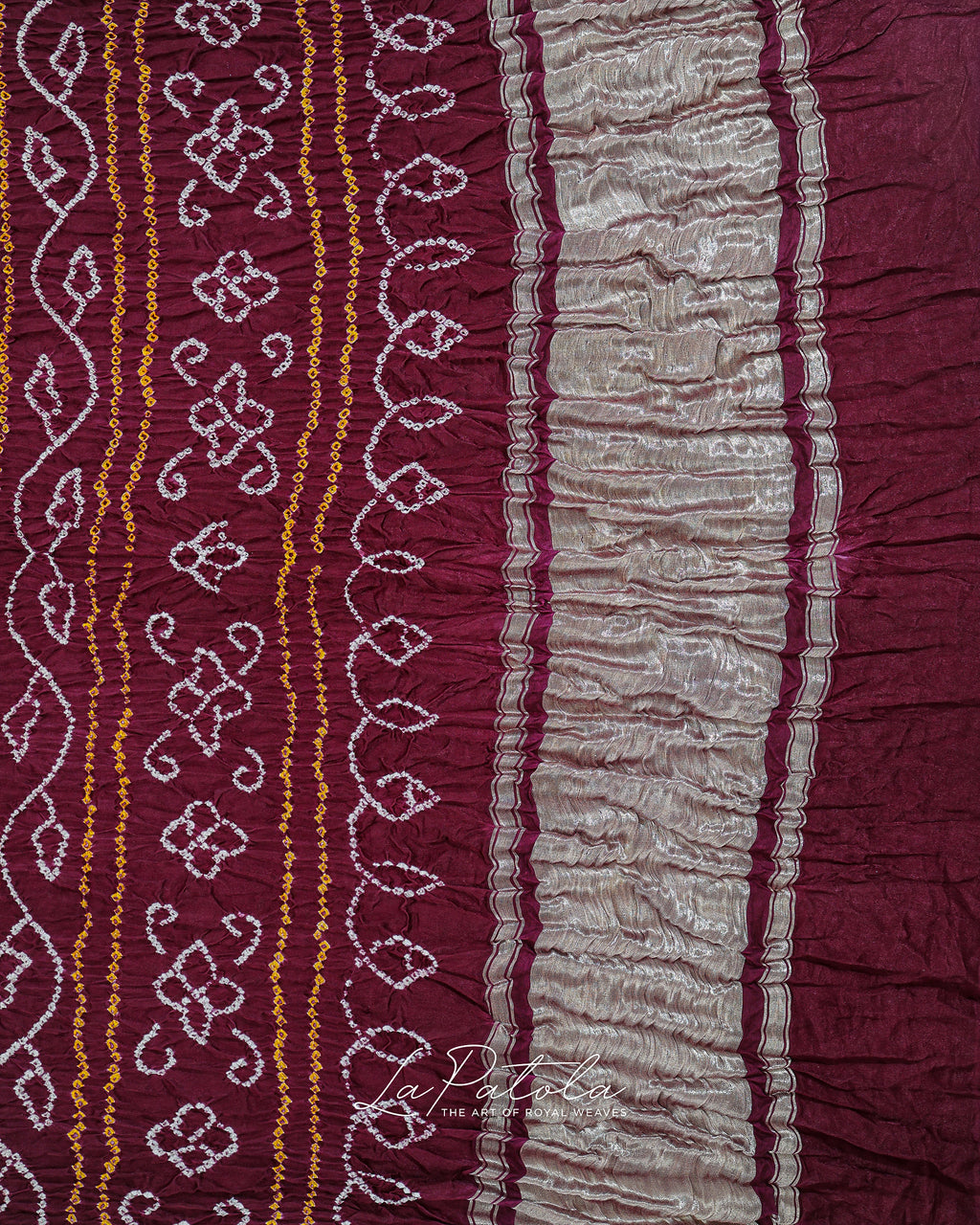 Plum Leheriya Floral Bandhej Saree