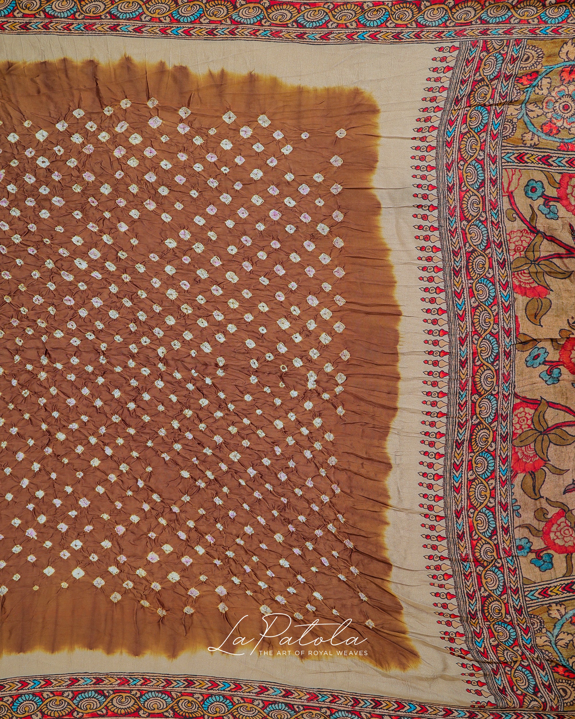 Mocha Printed Pallu Bandhej Saree