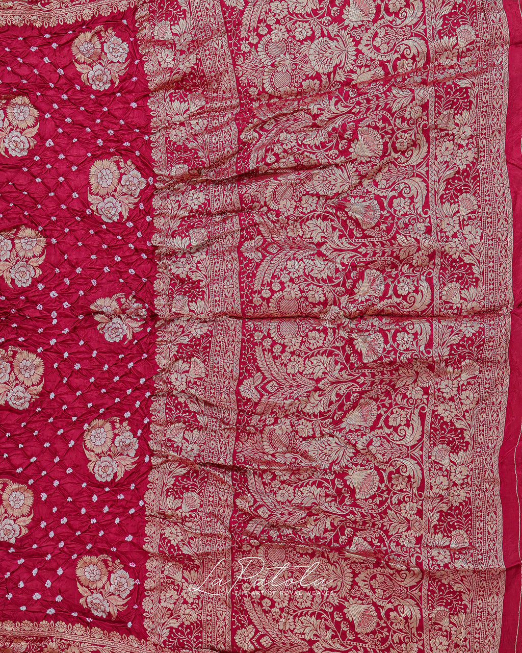 Rani Pink Floral Buti Bandhej Saree