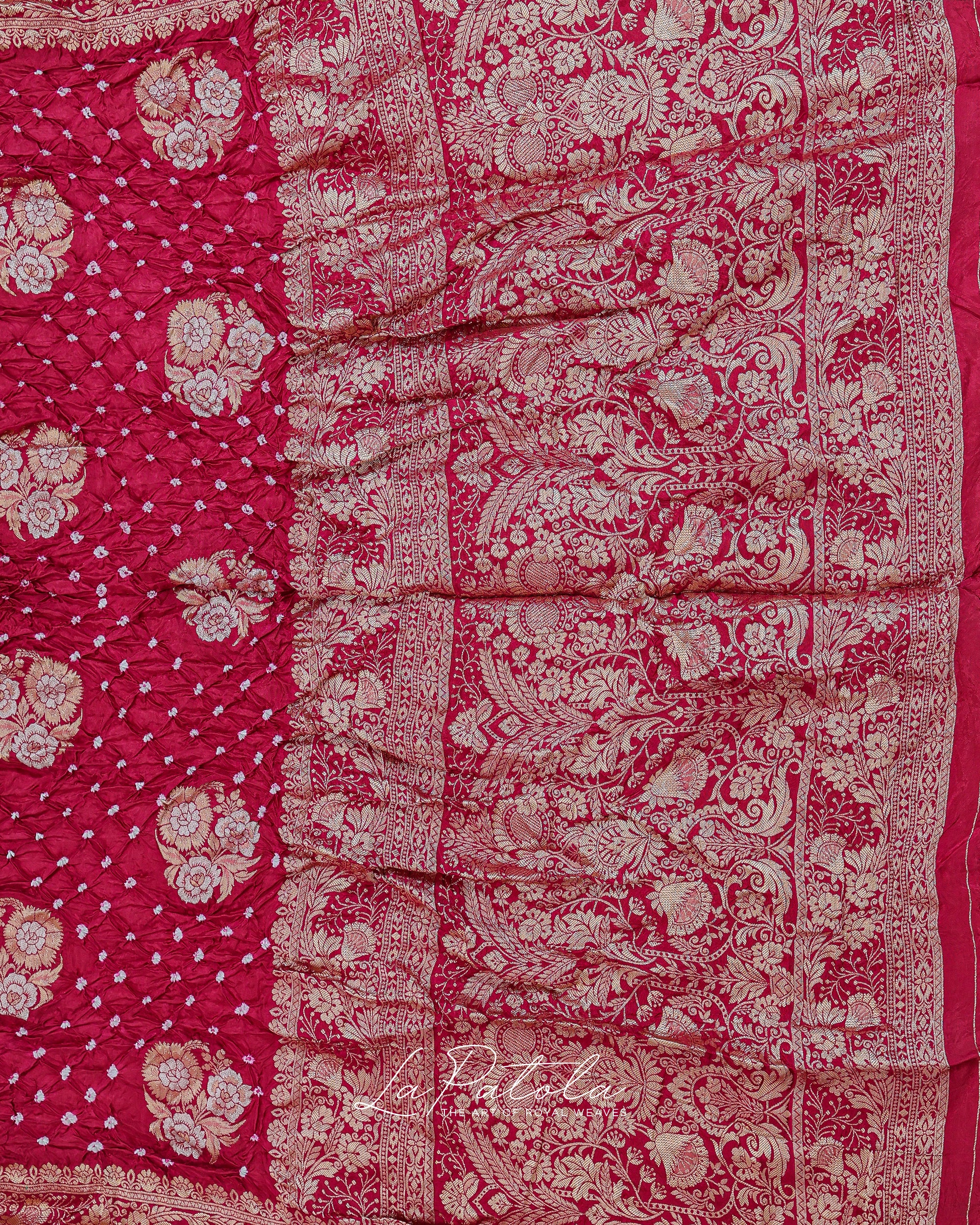 Rani Pink Floral Buti Bandhej Saree