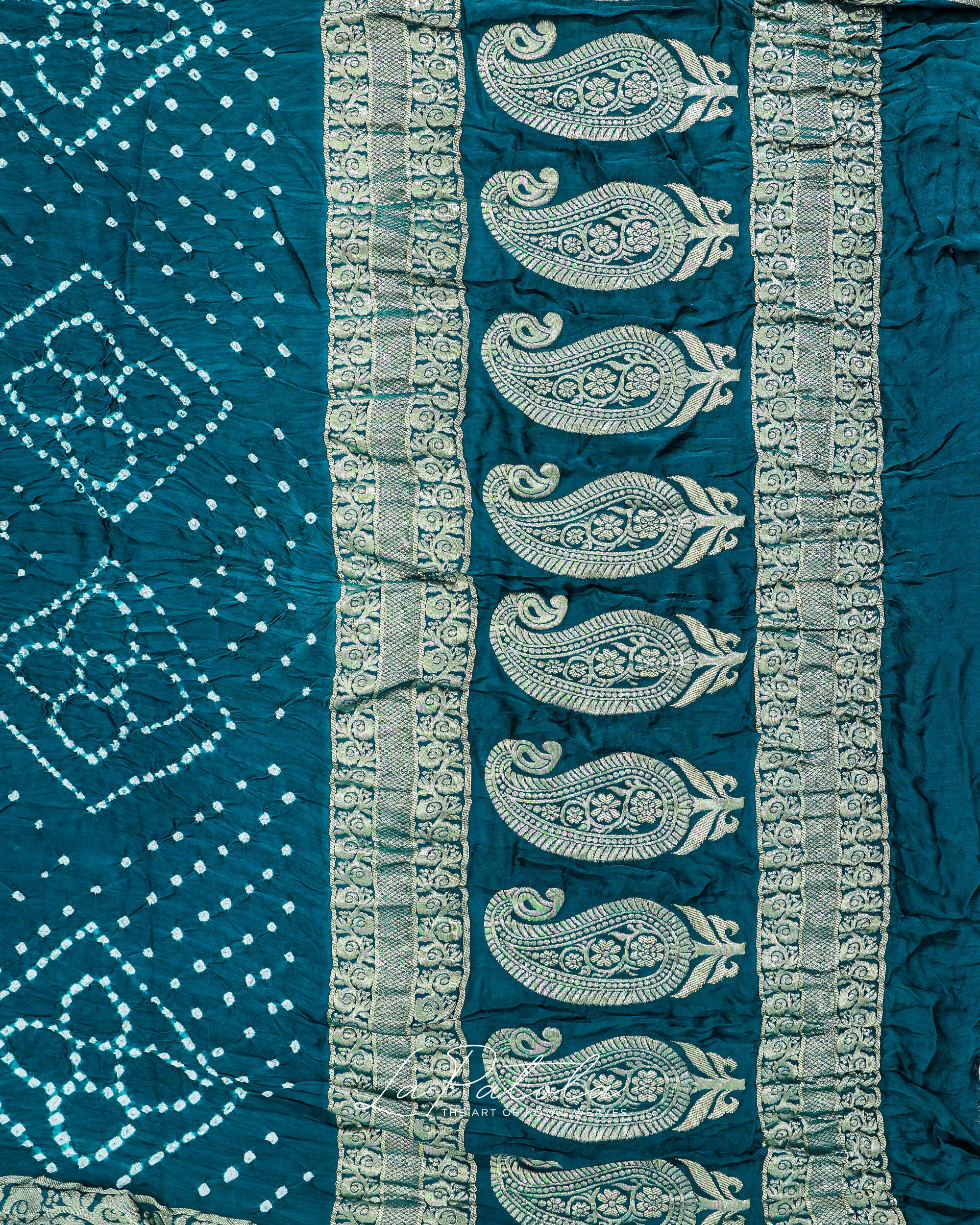 Teal Paisley Dot Bandhej Saree
