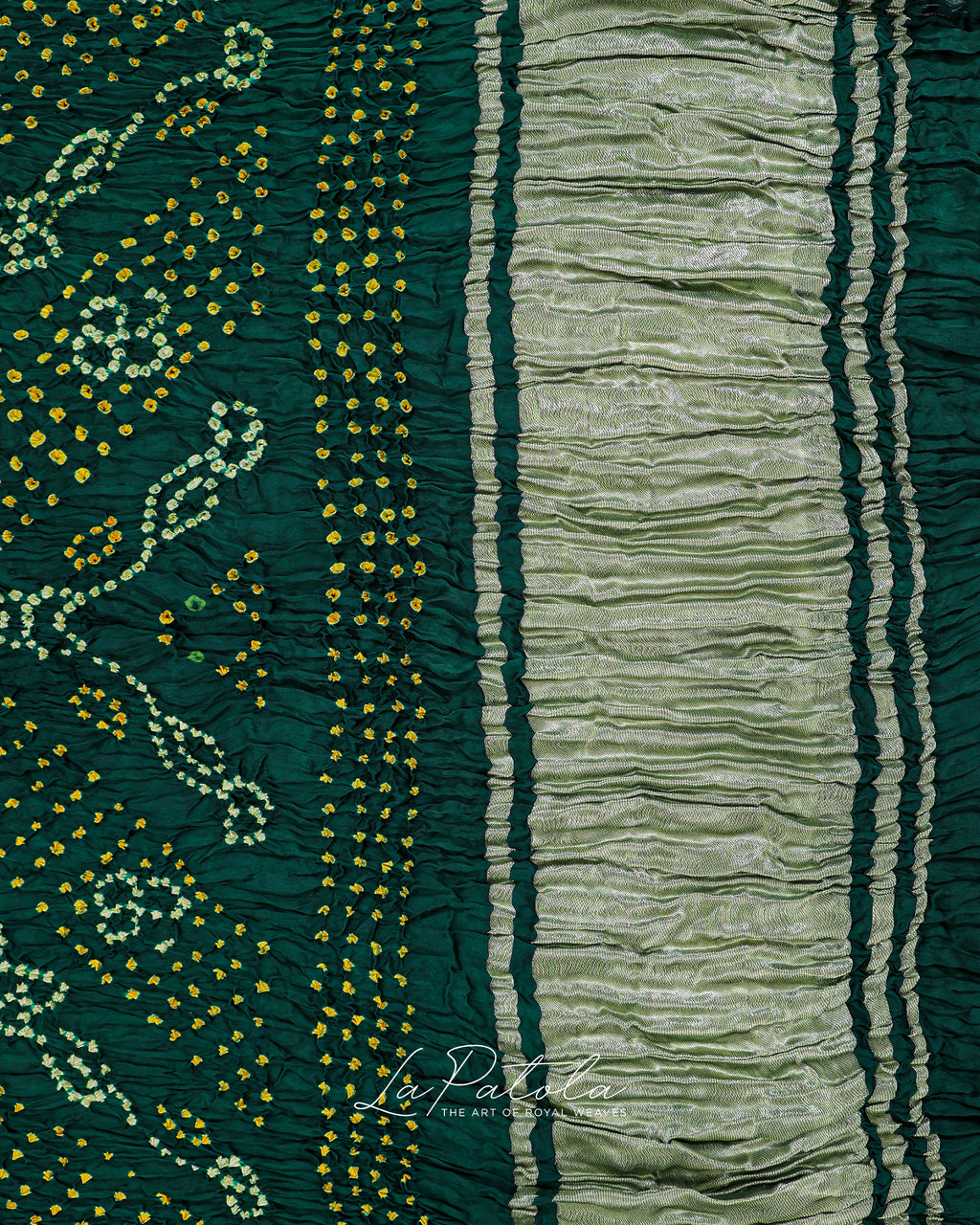 Bottle Green Crinkle Check Bandhej Saree