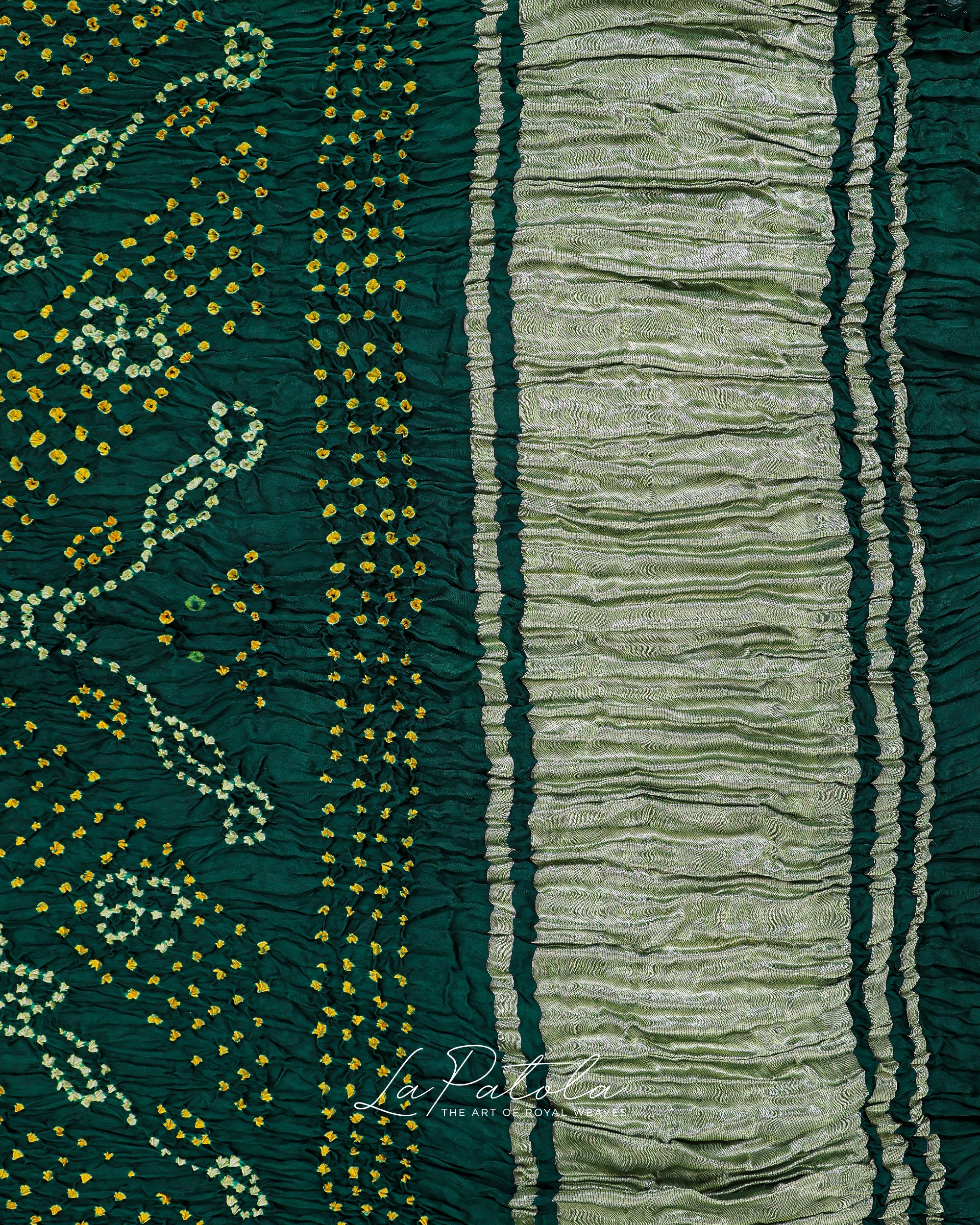 Bottle Green Crinkle Check Bandhej Saree