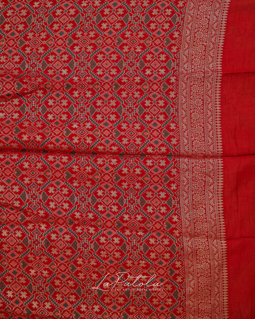 Red Zari Buti Bandhej Saree