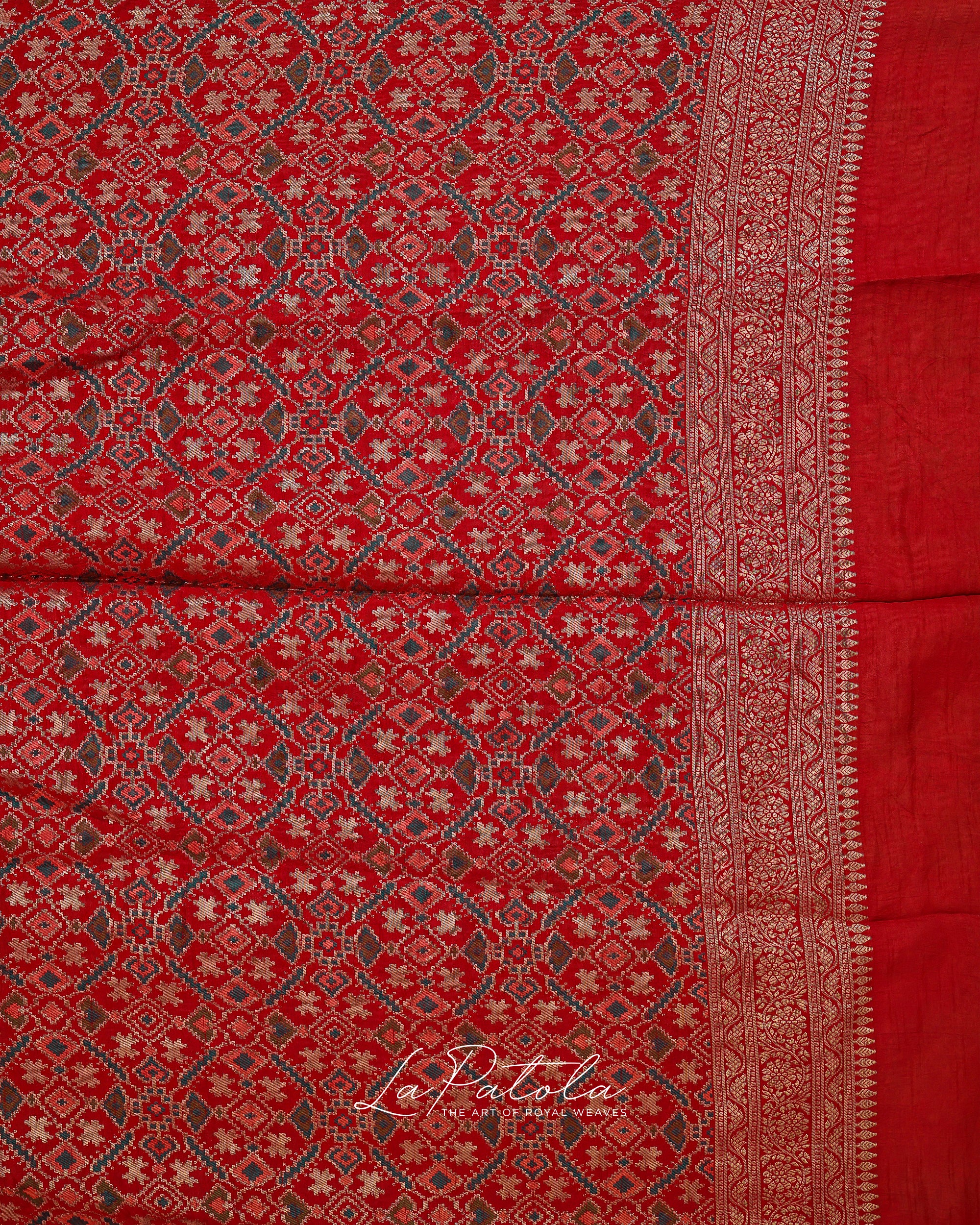 Red Zari Buti Bandhej Saree