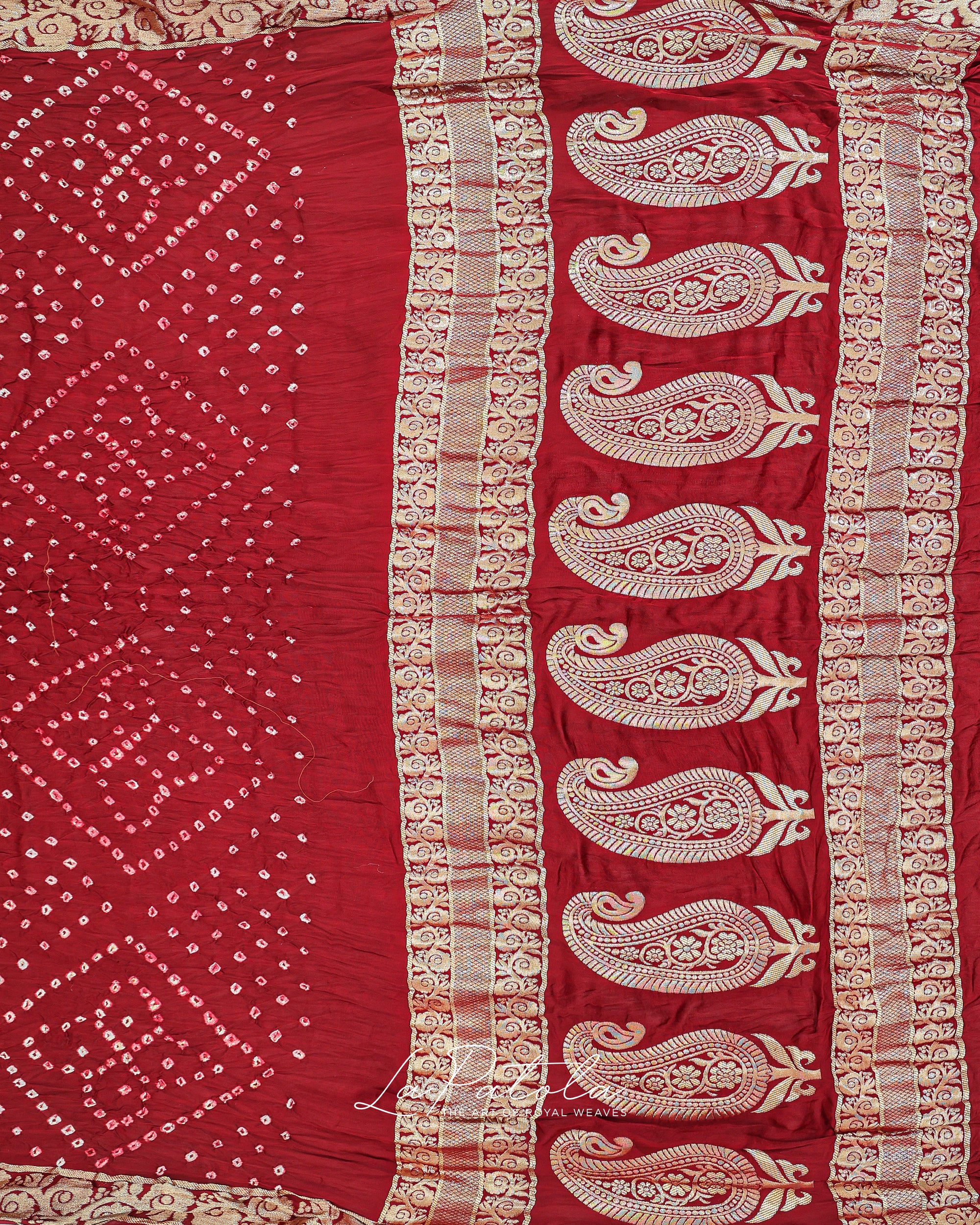 Red Corner Motif Bandhej Saree