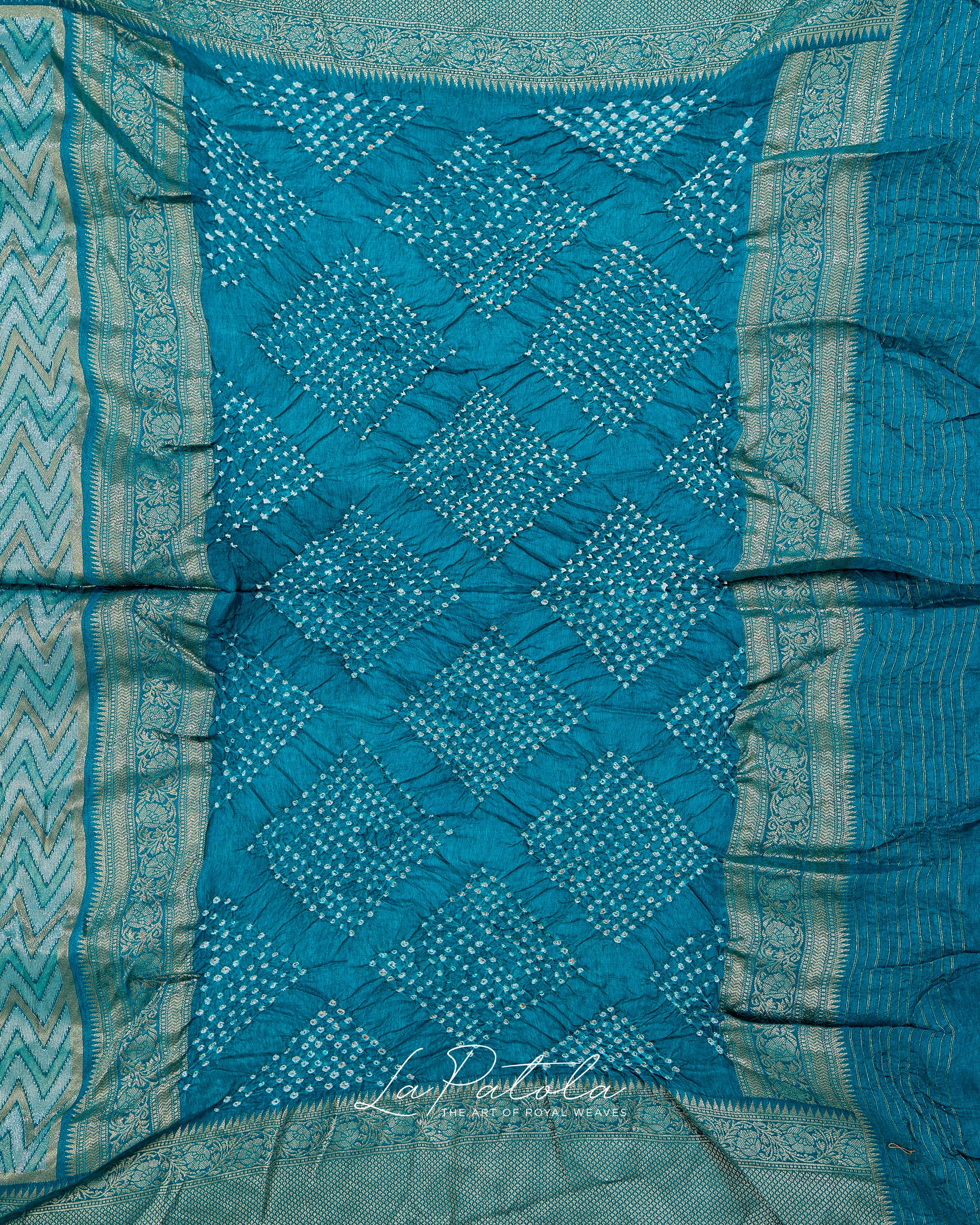 Teal Zigzag Leheriya Bandhej Saree