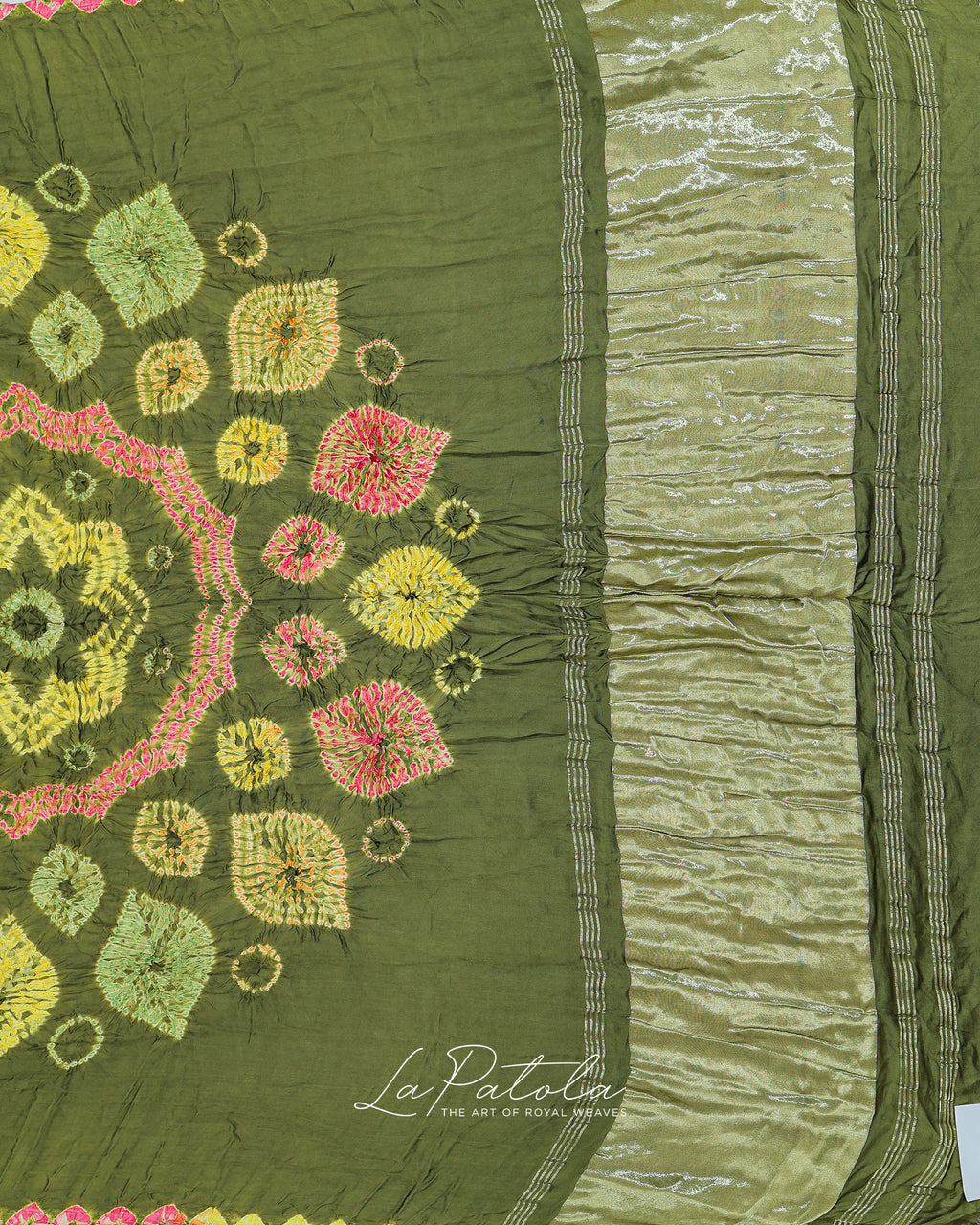 Olive Floral Border Bandhej Saree